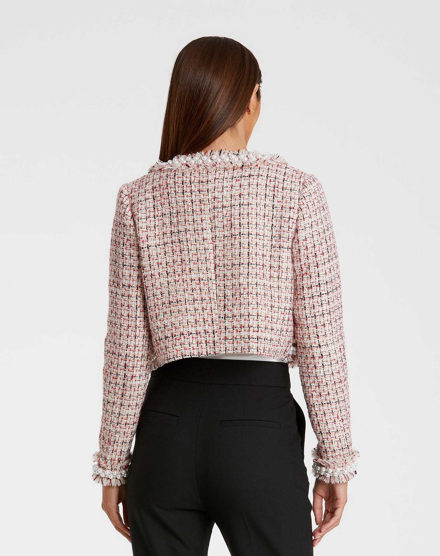 Pearl Trim Long Sleeve Cropped Jacket