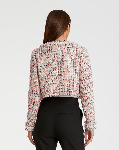 Pearl Trim Long Sleeve Cropped Jacket