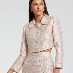 Pearl Button Brocade Cropped Jacket