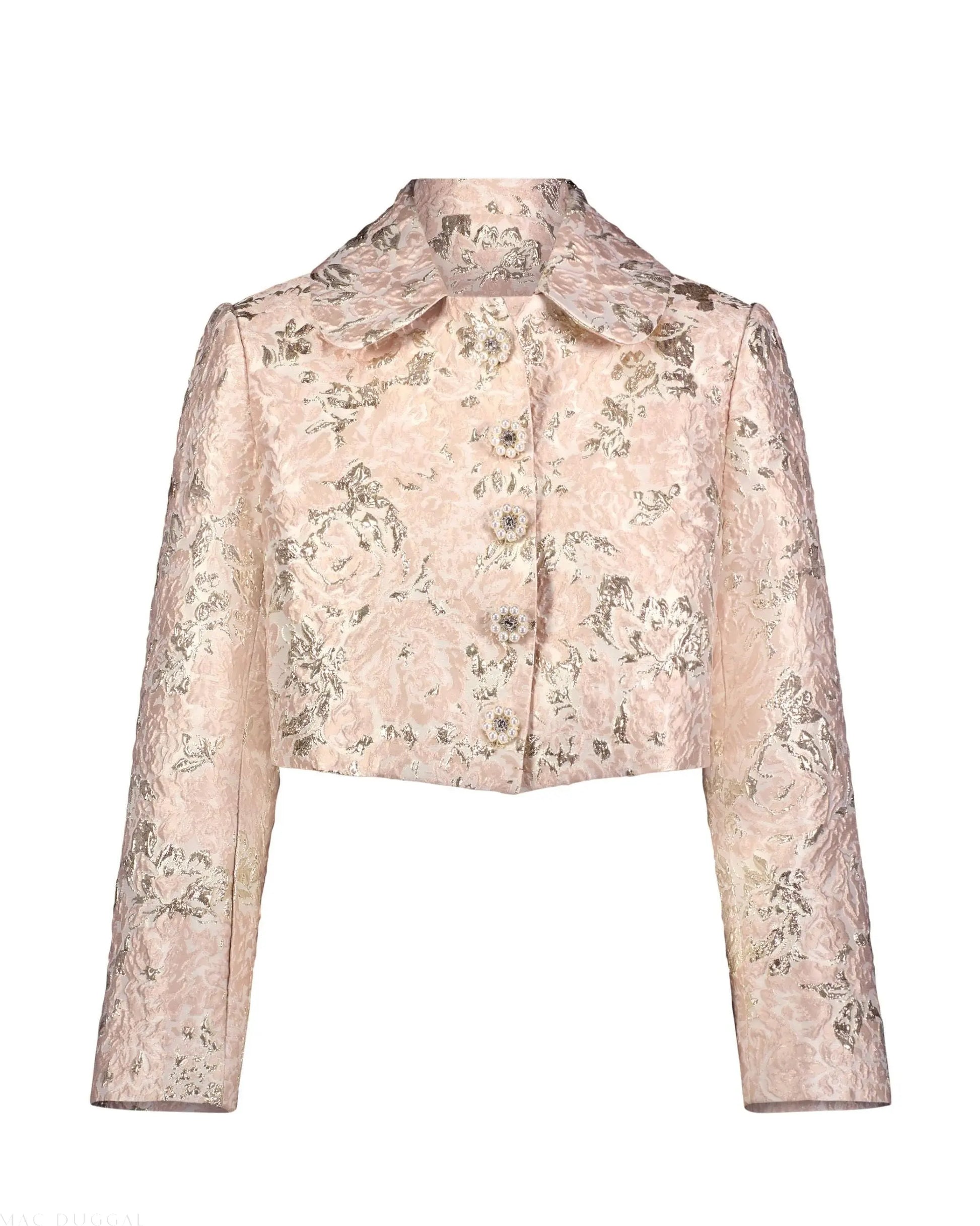 Pearl Button Brocade Cropped Jacket - Mac Duggal