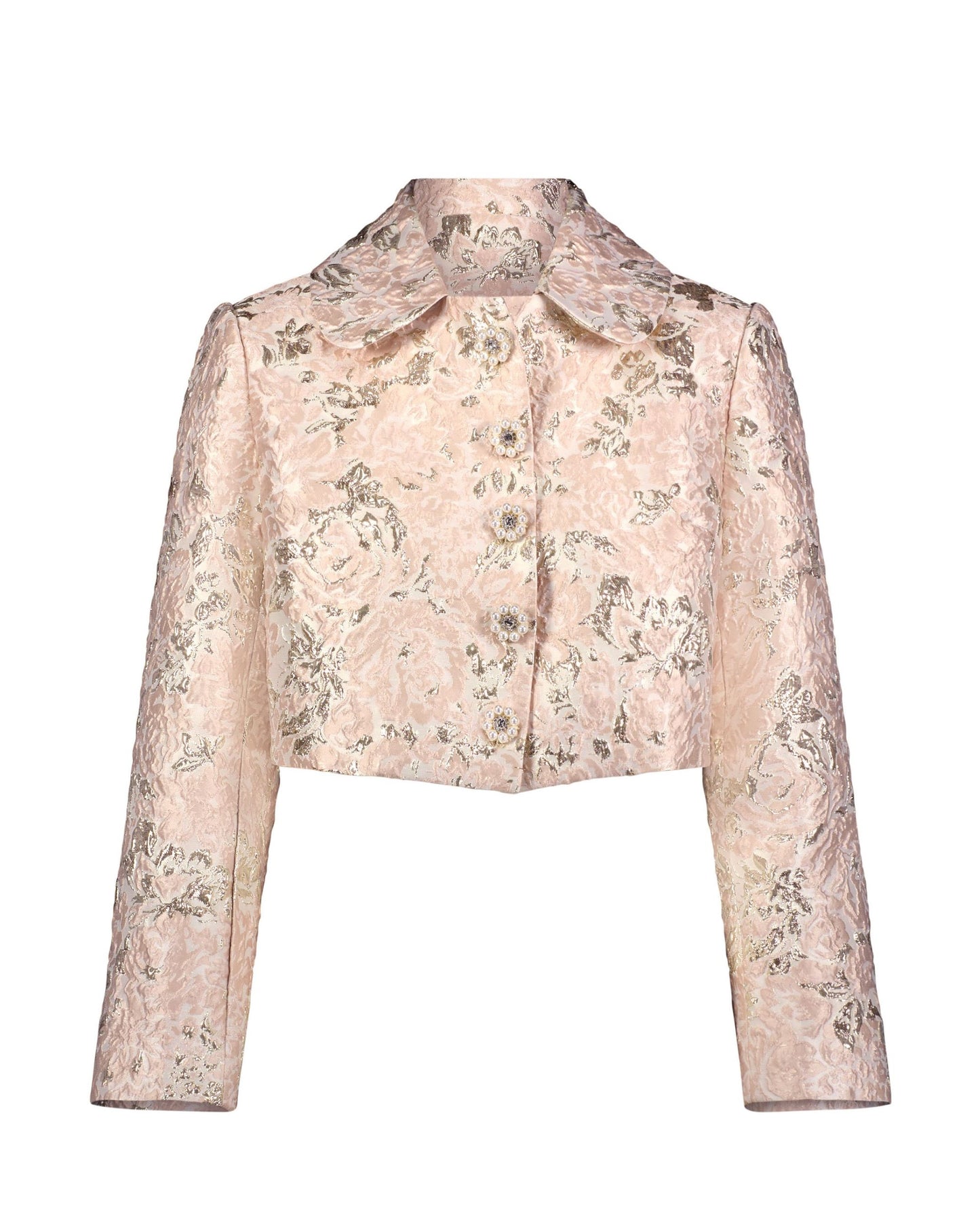 Pearl Button Brocade Cropped Jacket