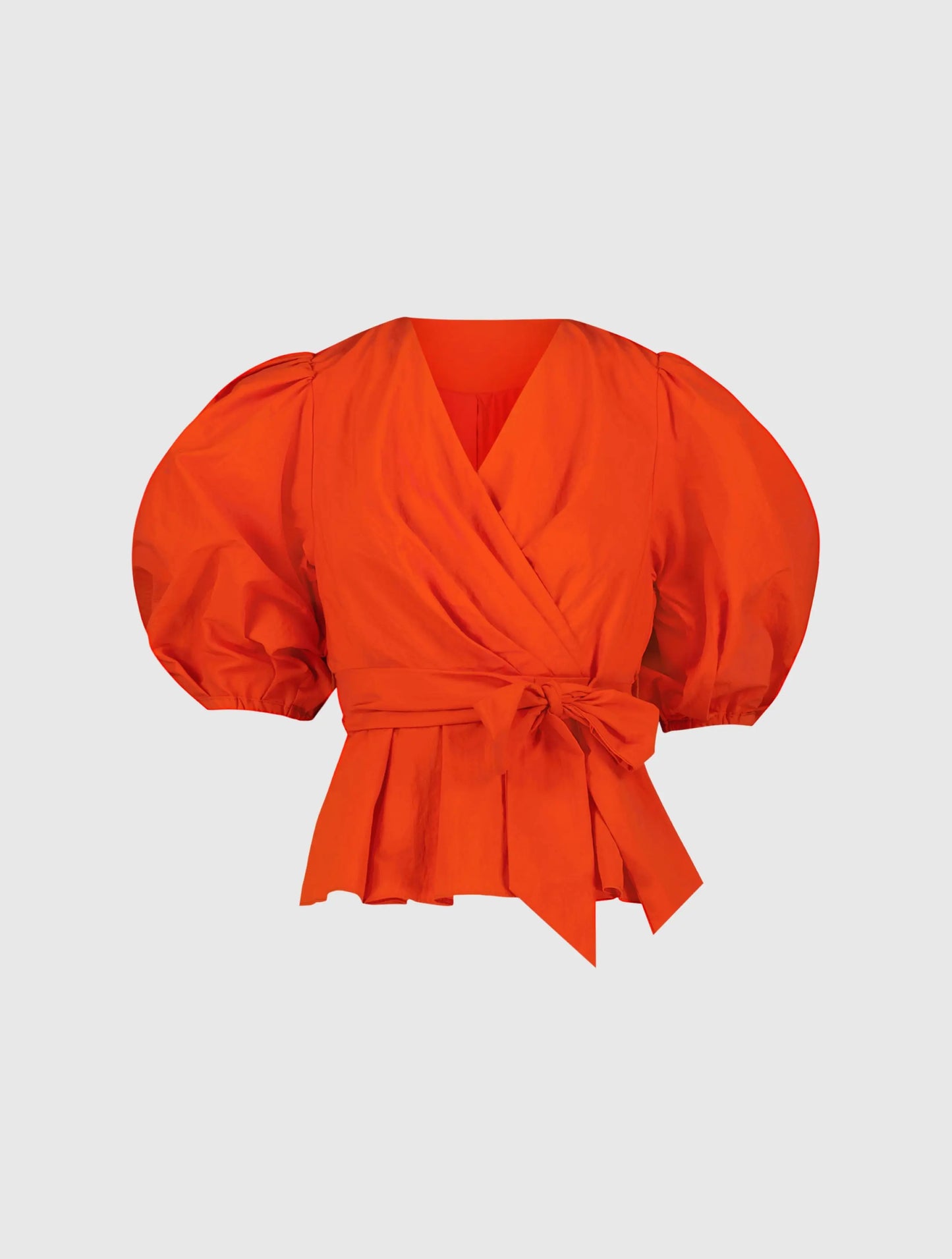 Orange Faille Wrap Over Balloon Sleeve Blouse - Mac Duggal