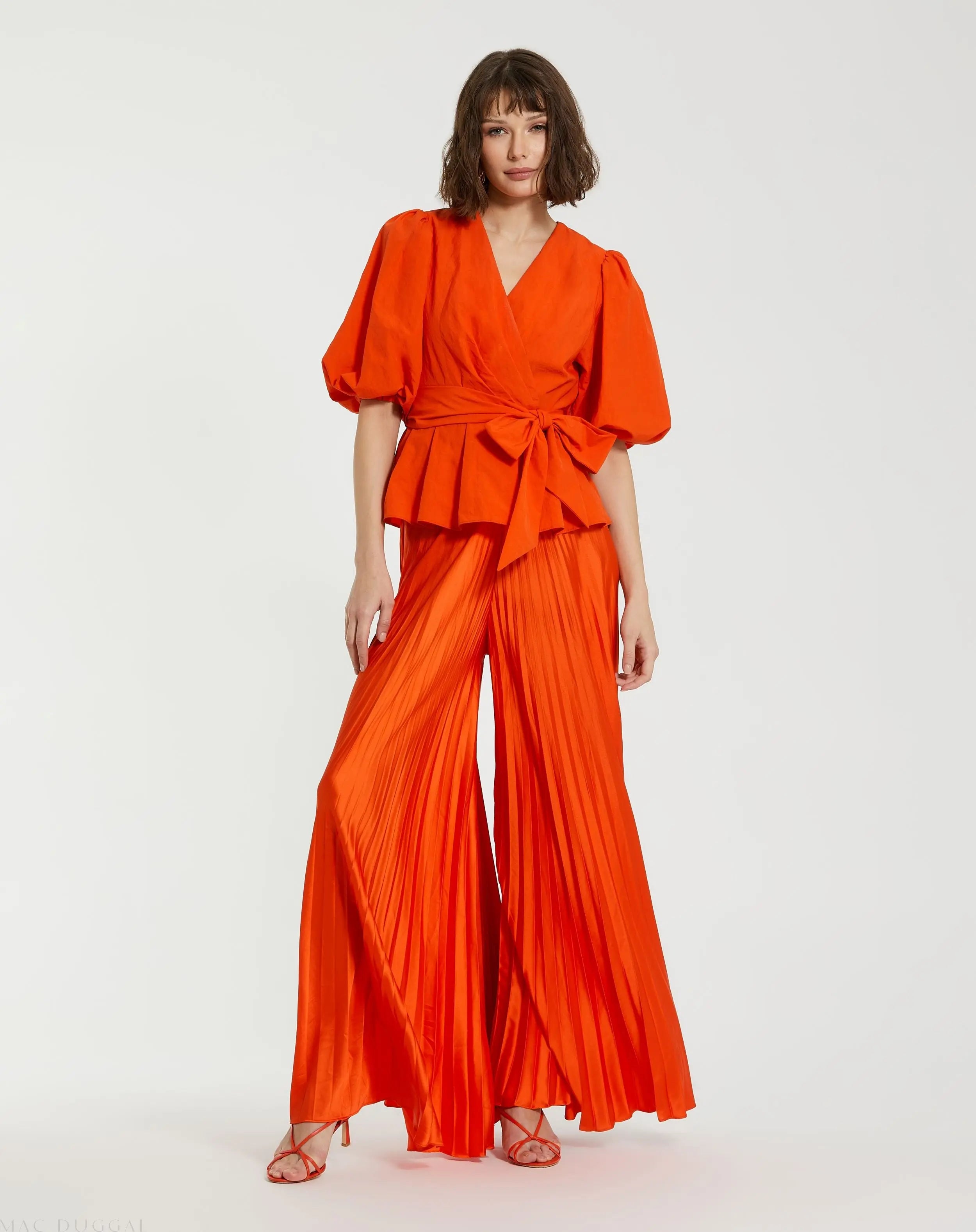 Pleated Charmeuse Wide Leg Pants - Mac Duggal