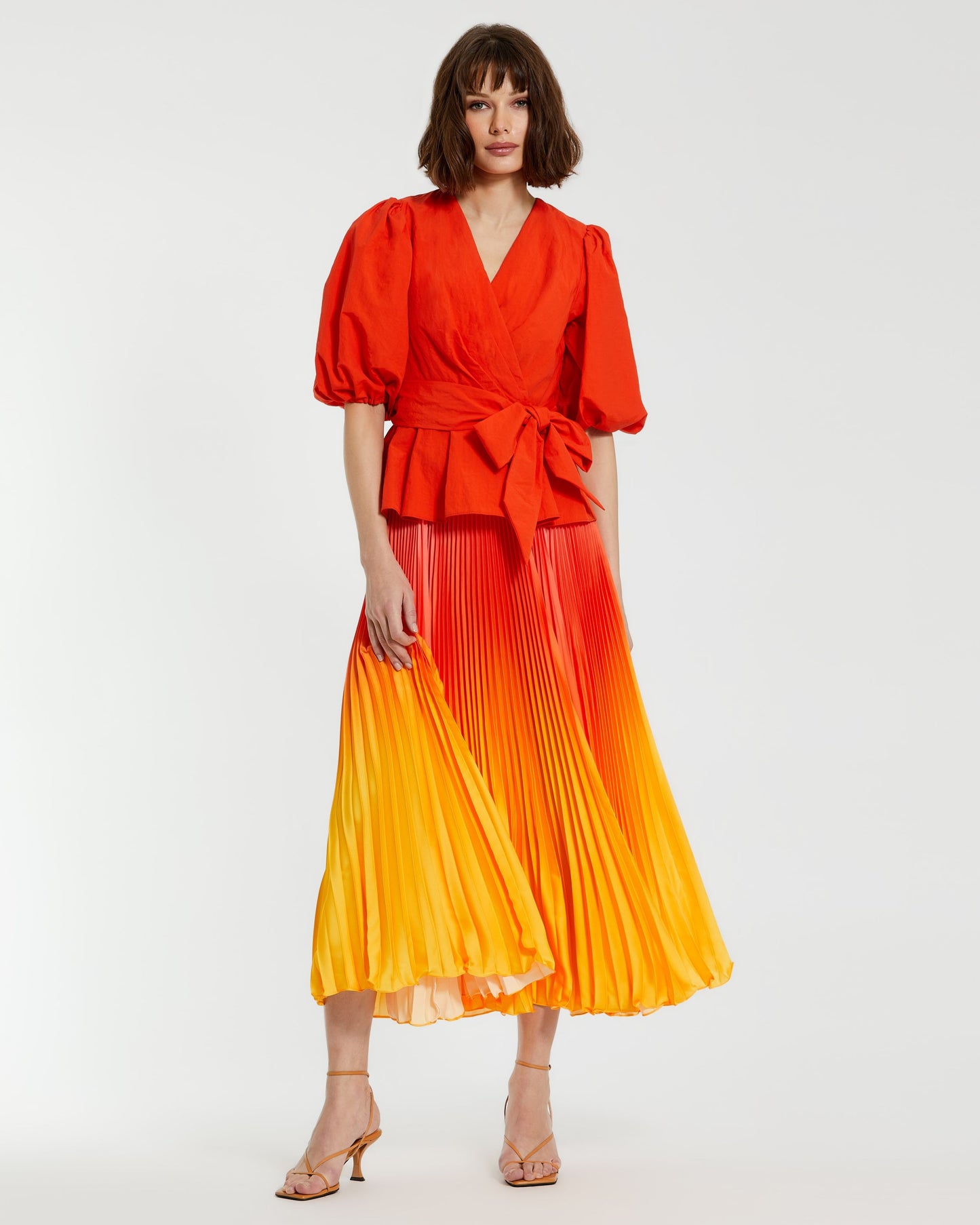 Pleated Charmeuse Ombre Maxi Skirt