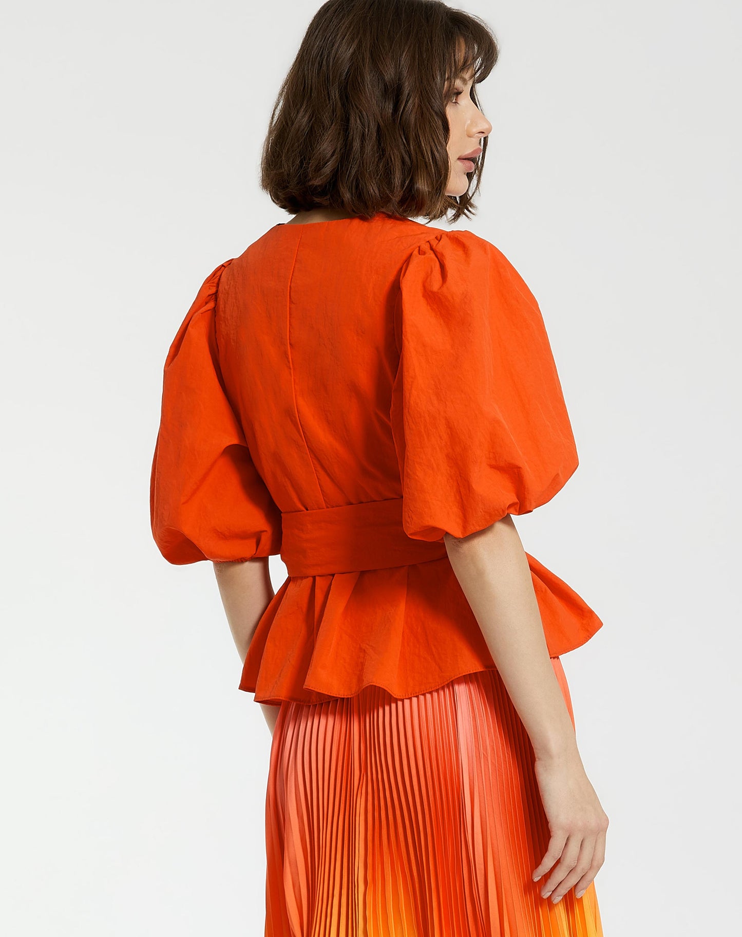 Faille Wrap Over Balloon Sleeve Blouse - FINAL SALE