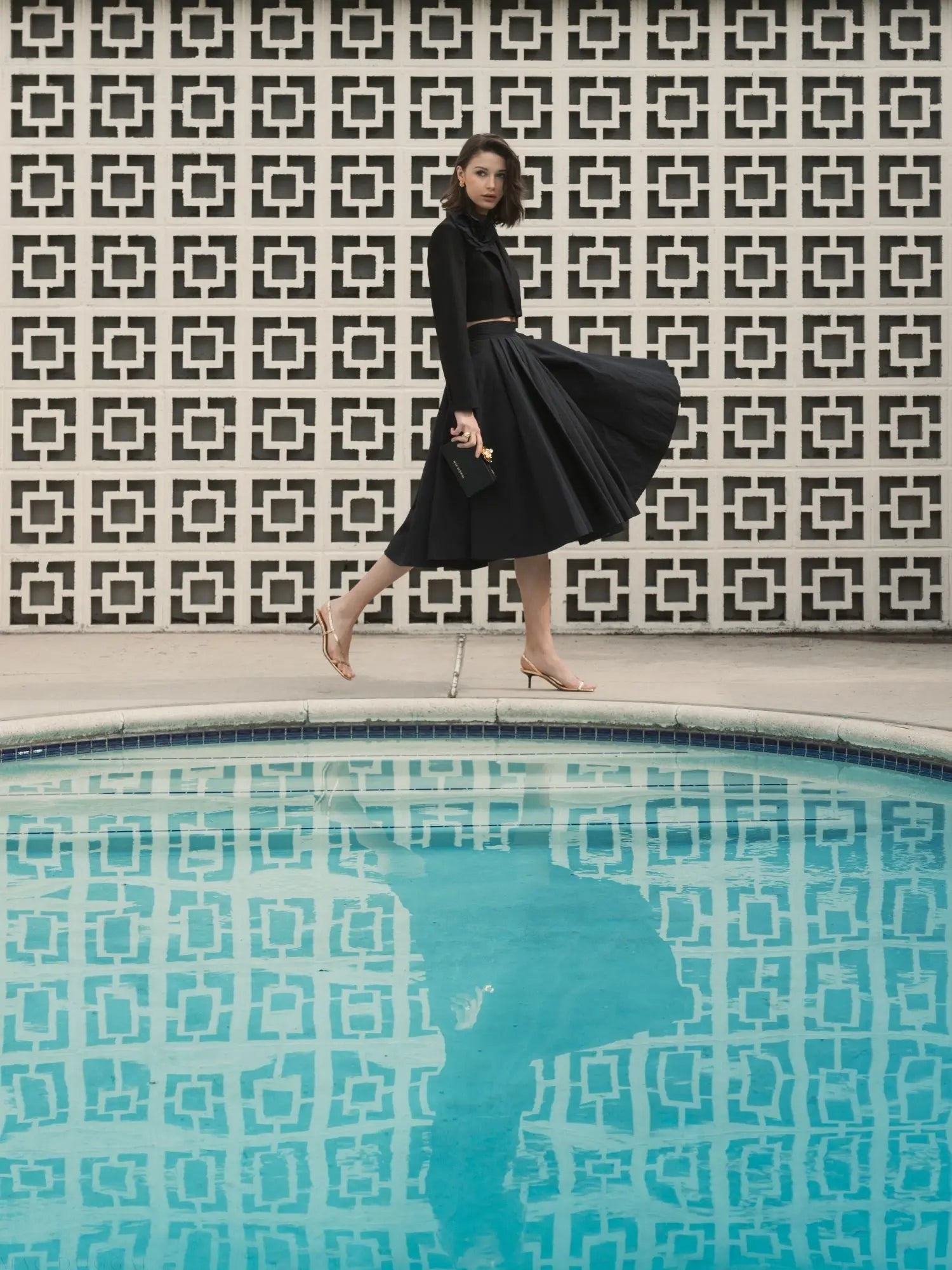 The Bubbly Black Faille High Waisted Midi Full Circle Skirt - Mac Duggal