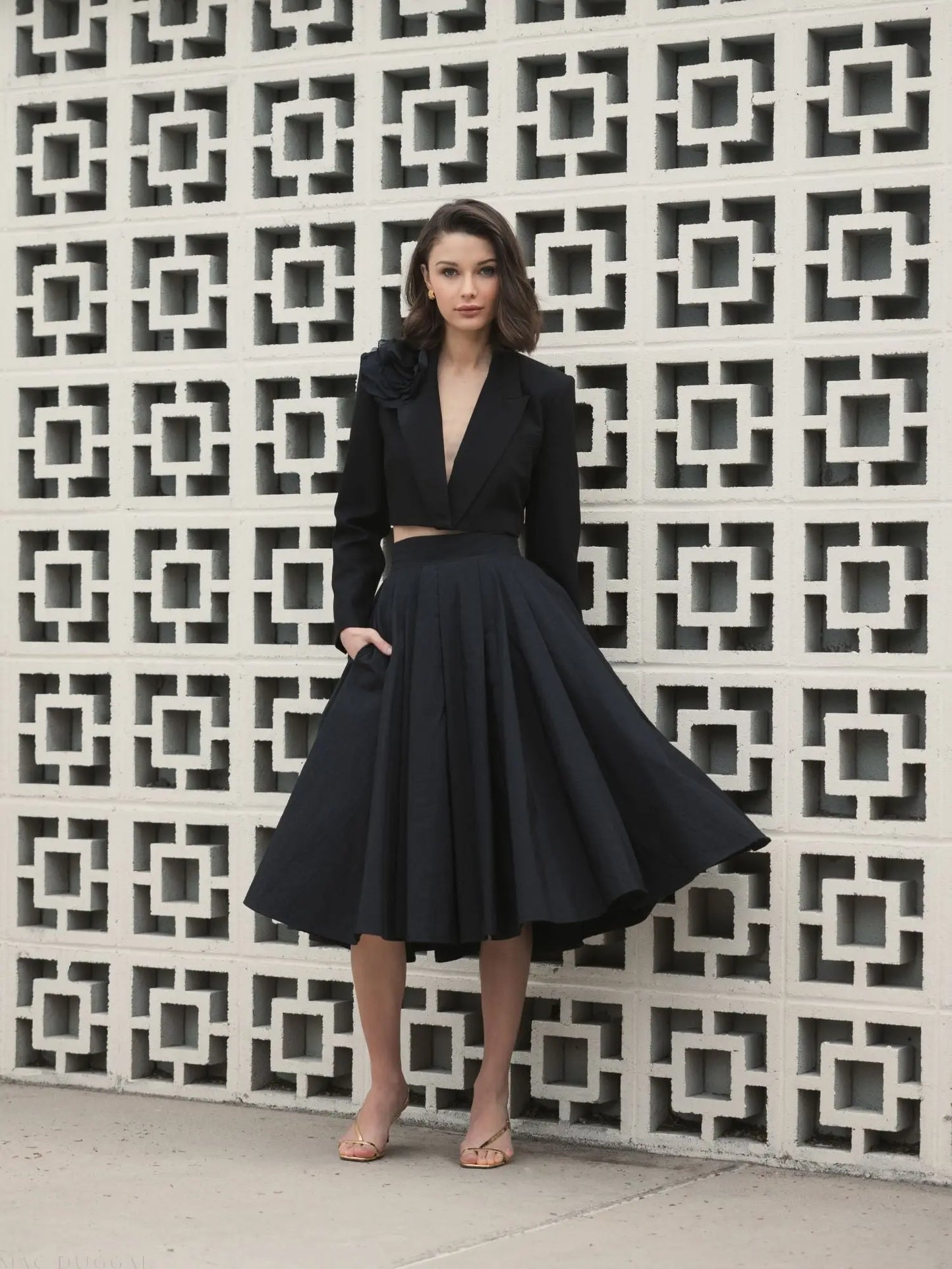 The Bubbly Black Faille High Waisted Midi Full Circle Skirt - Mac Duggal