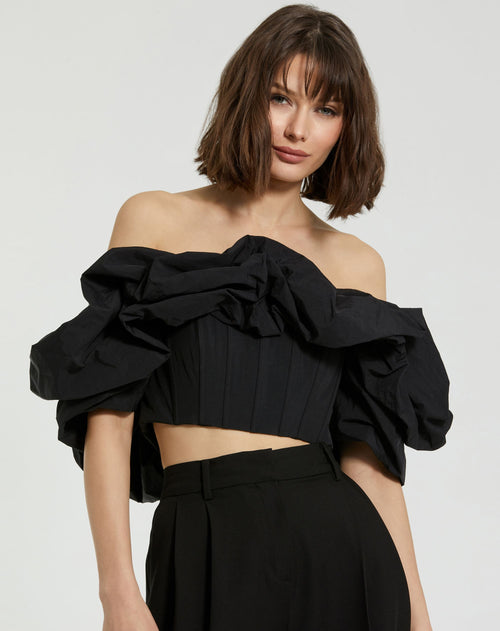 Faille Off The Shoulder Bustier Ruffle Top - FINAL SALE