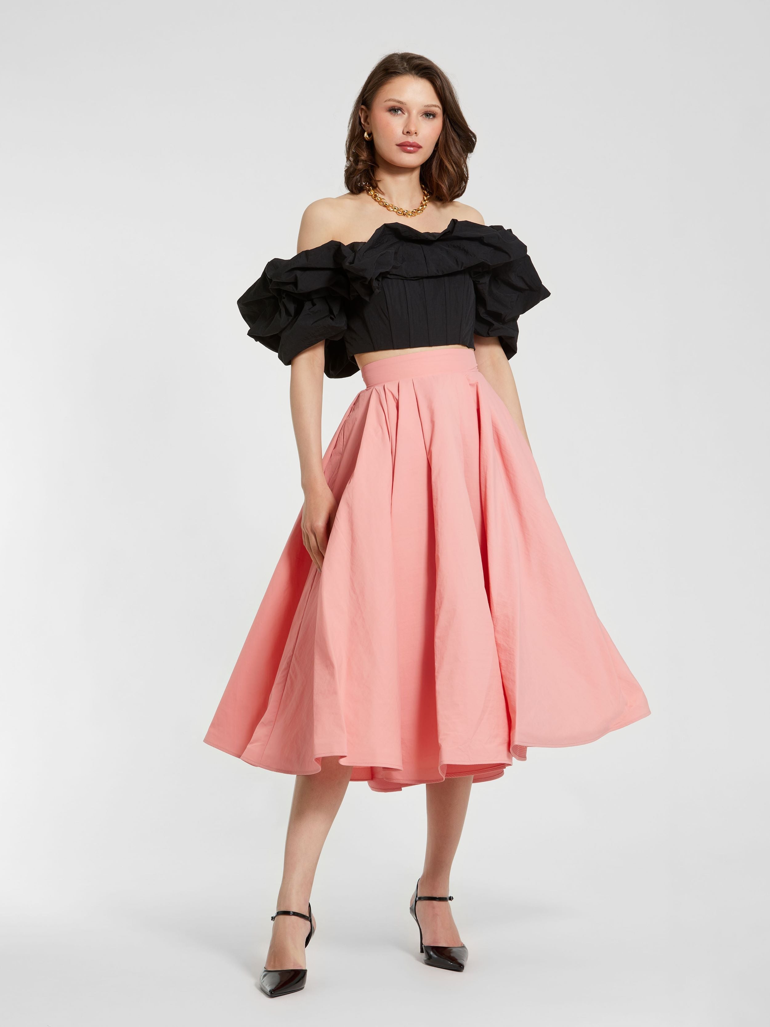 Faille Off The Shoulder Bustier Ruffle Top