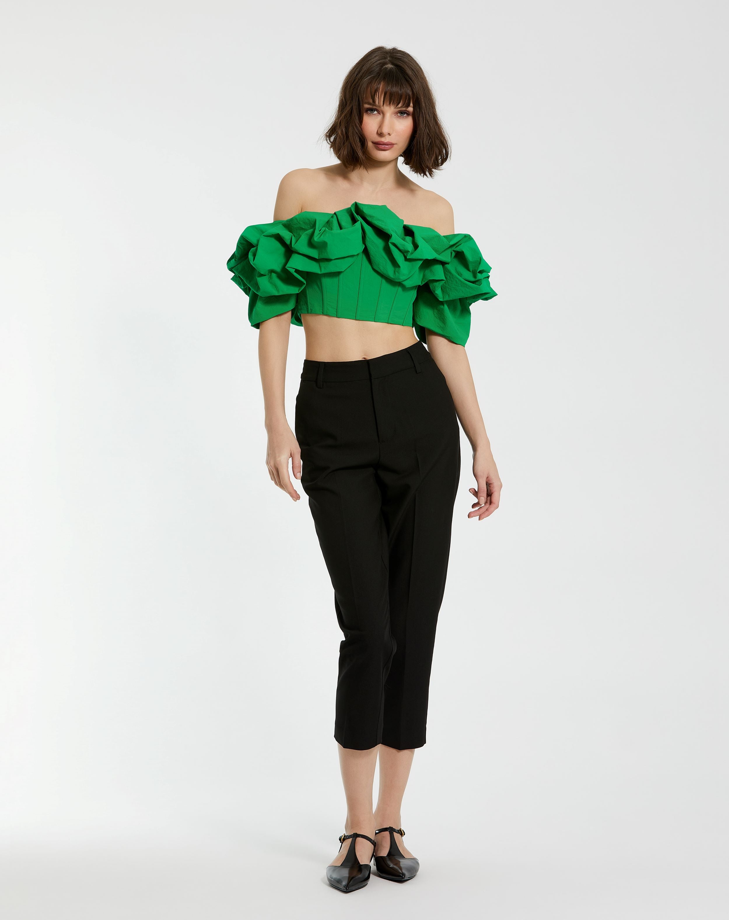Faille Off The Shoulder Bustier Ruffle Top