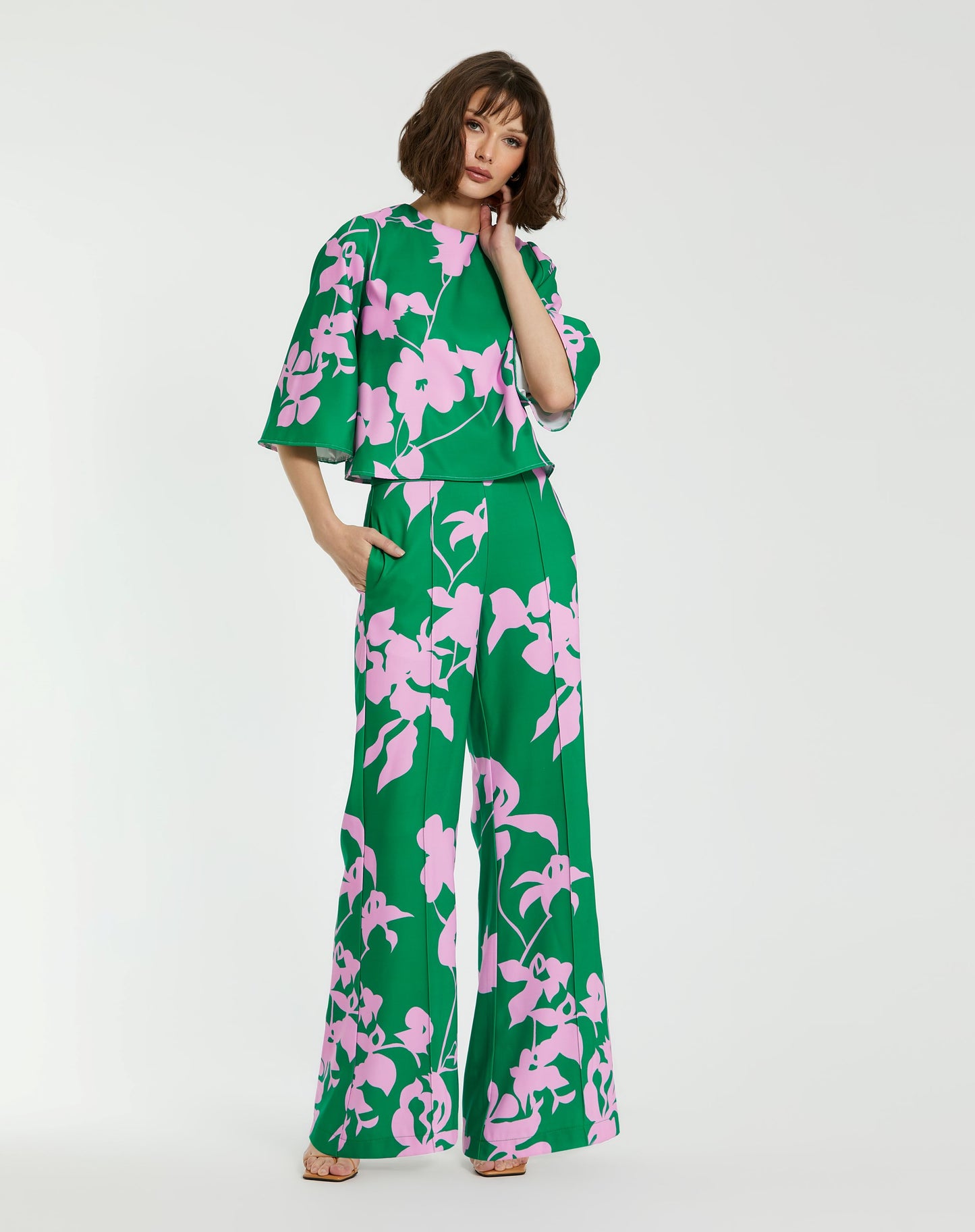 Printed High Waisted Wide Leg Trouser Pant