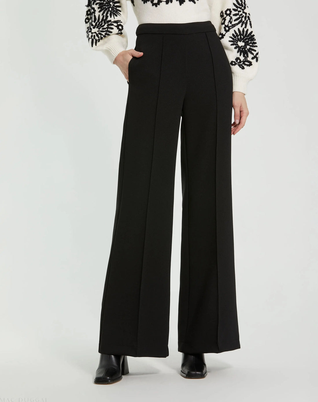 Classic Crepe Wide Leg High Waisted Trouser Pant - FINAL SALE - Mac Duggal