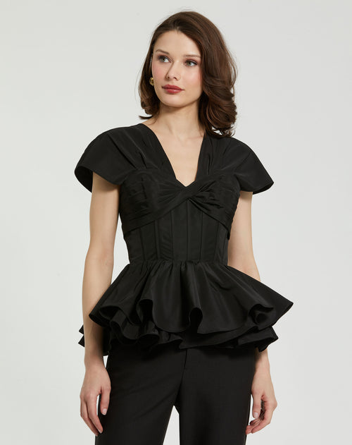 Top peplum con corpiño torcido de faille