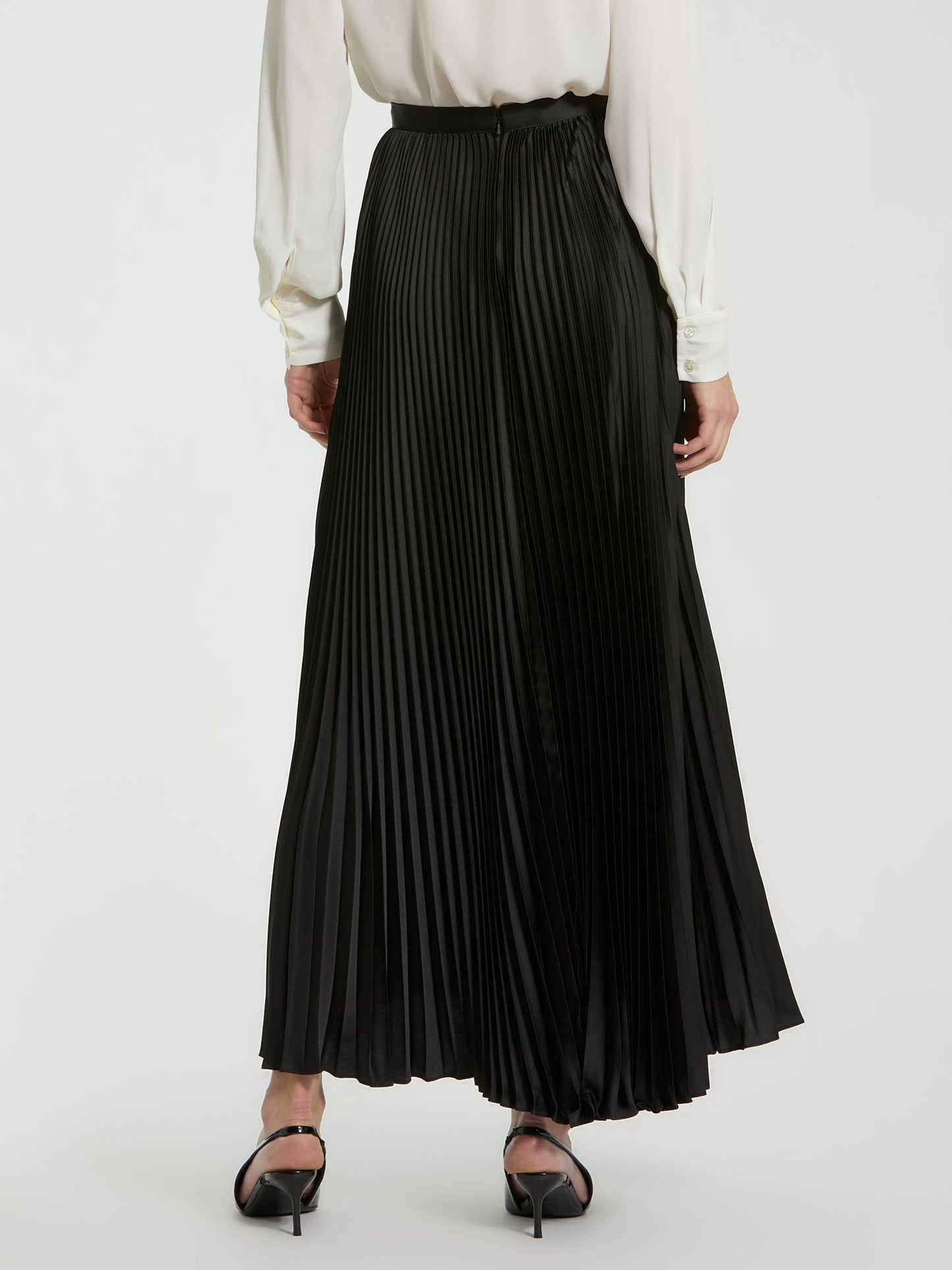 Black Ankle Length Satin Pleated Skirt