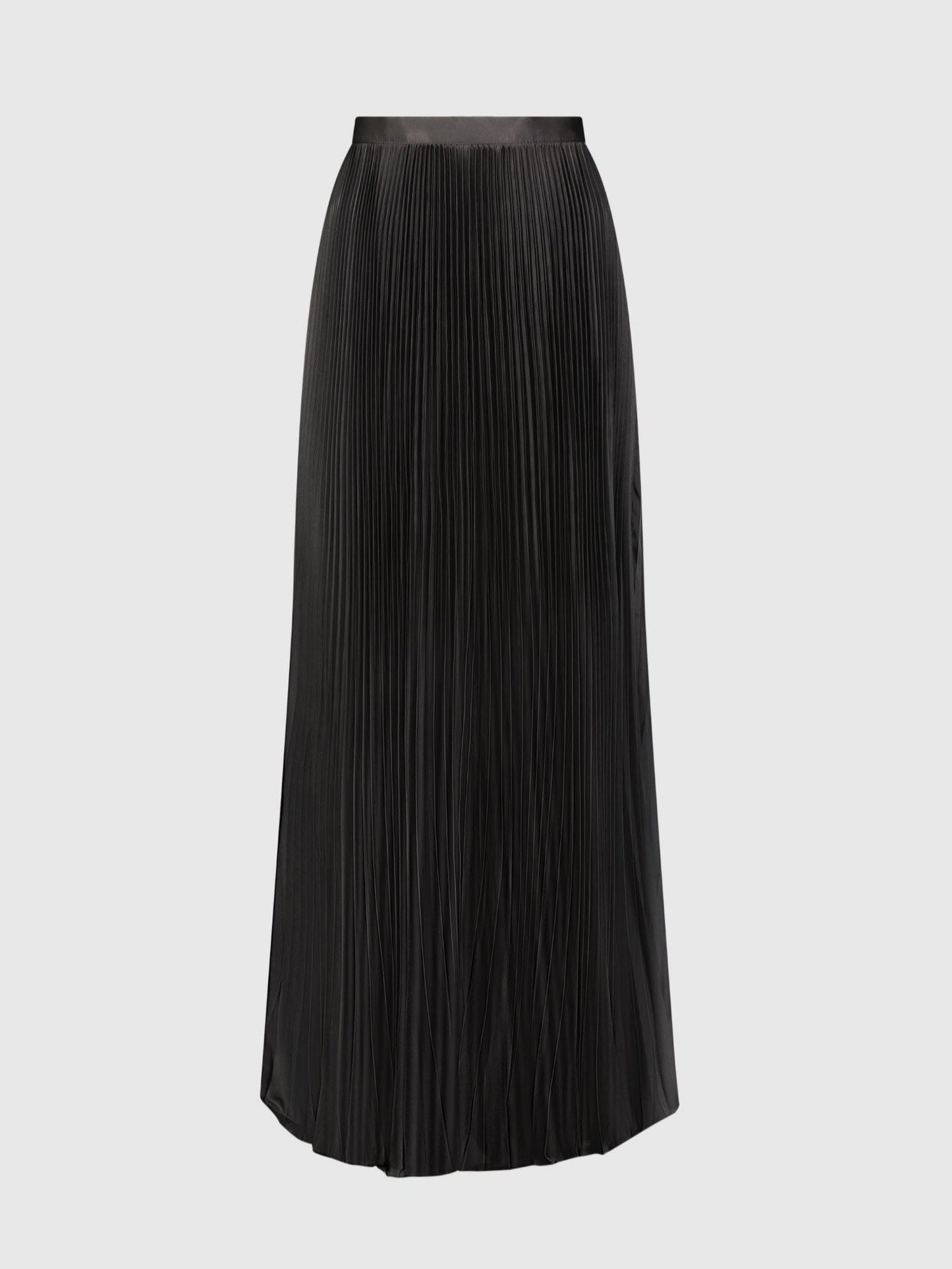 Black Ankle Length Satin Pleated Skirt