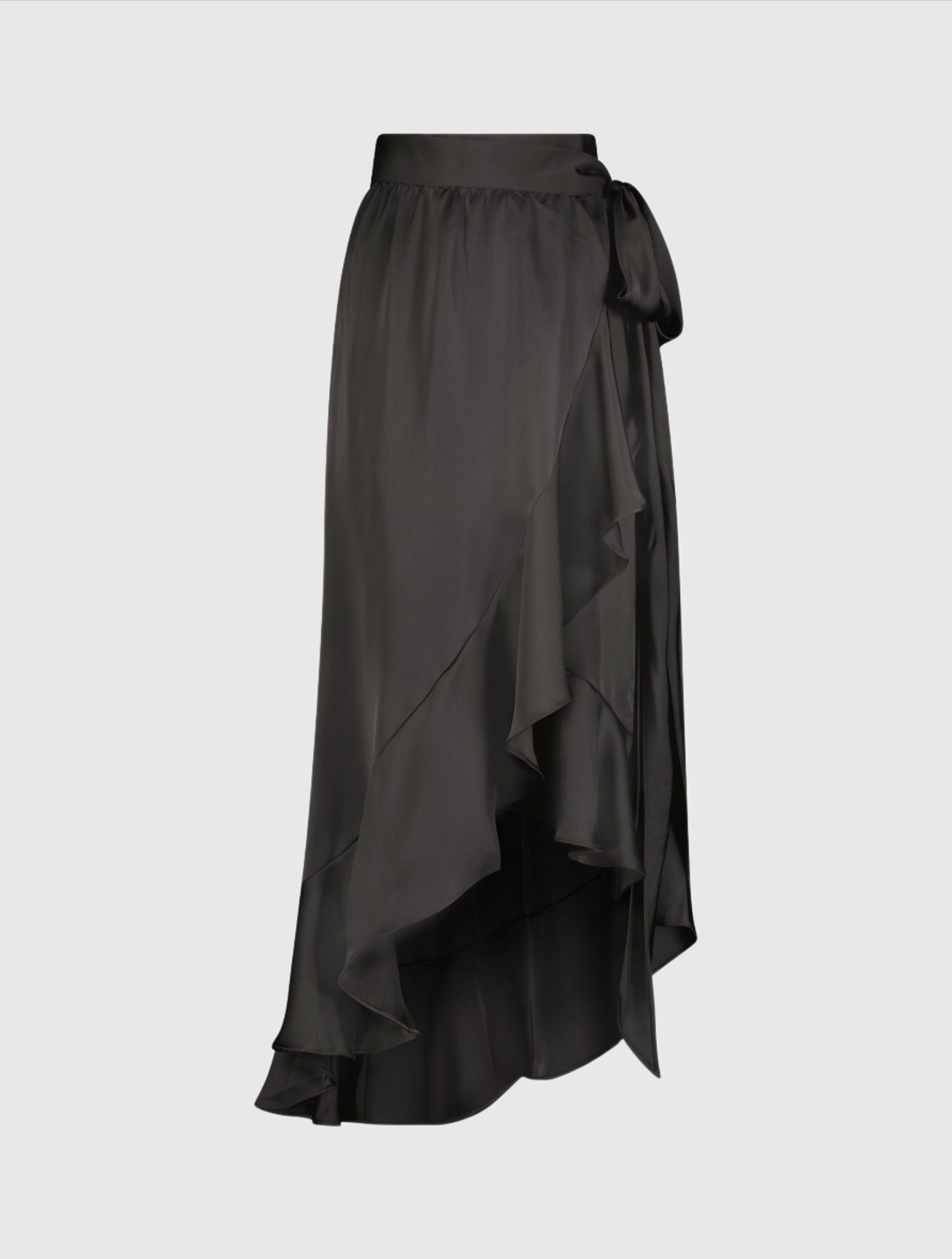Black satin Hi-low wrap skirt