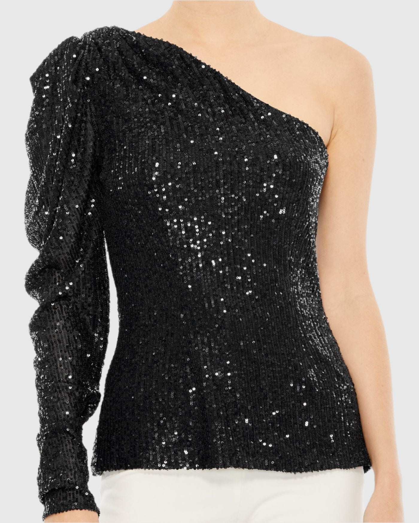 One Shoulder Puff Sleeve Sequin Top