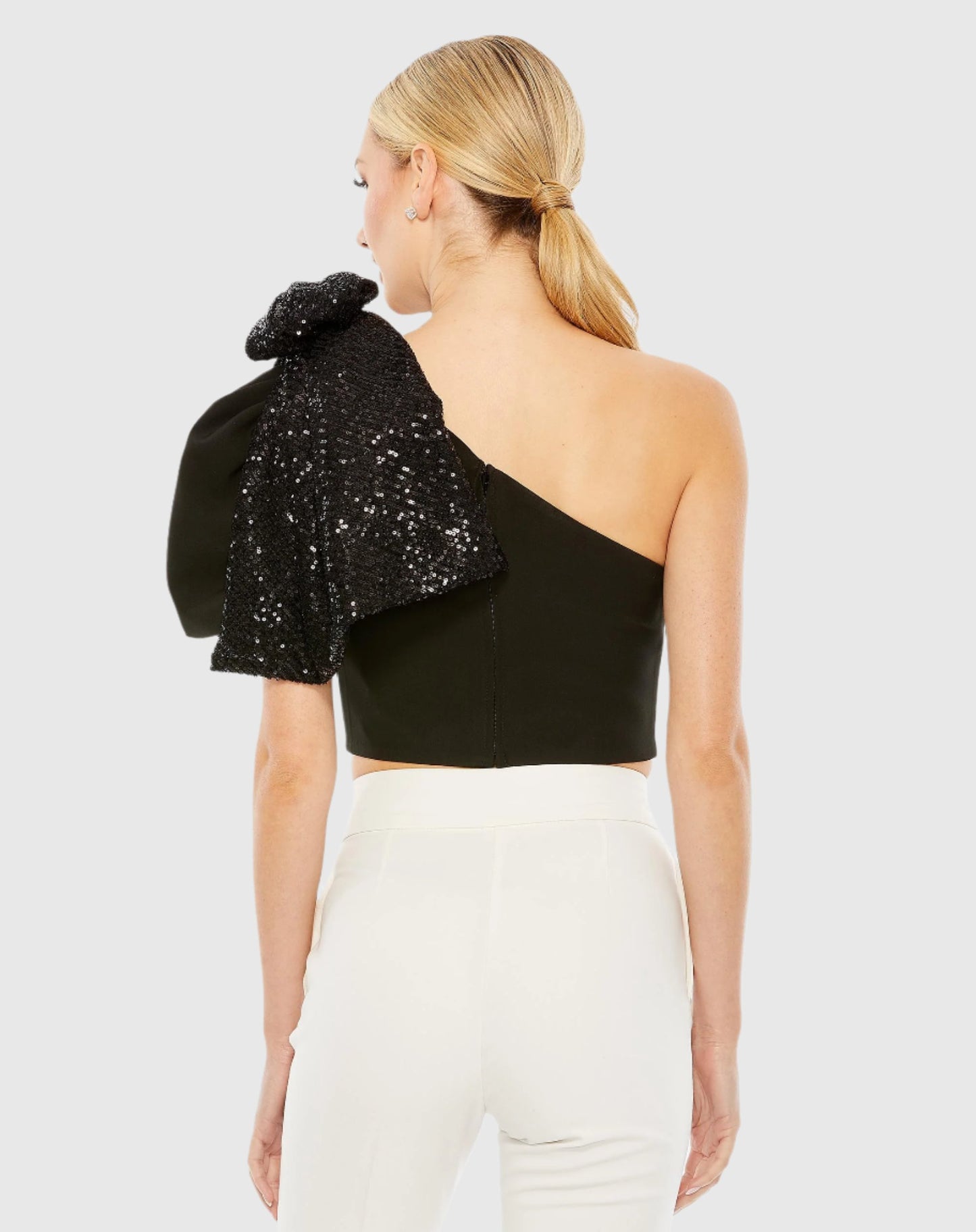 One-Shoulder-Pailletten-Schleife-Kurzarm-Top