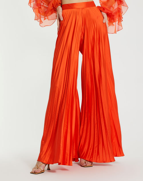 Pleated Charmeuse Wide Leg Pants