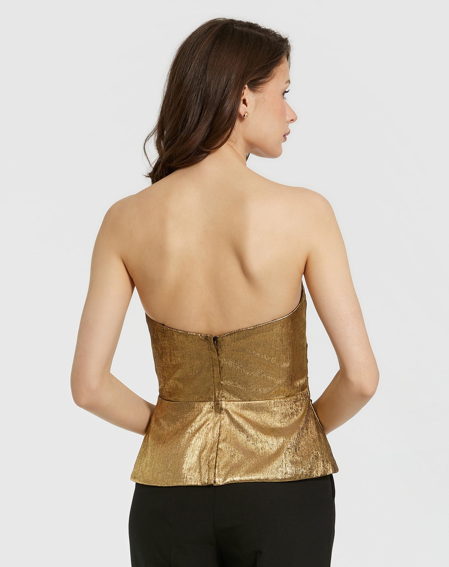 Metallic Lamé Strapless Wrap Top With Bow Detail