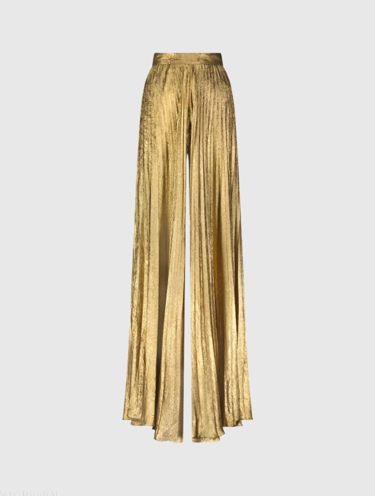 Gold Metallic Lamé Pleated Wide Leg Pant - Mac Duggal