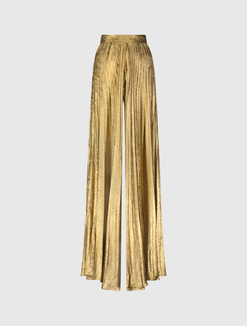 Metallic Lamé Pleated Wide Leg Pant