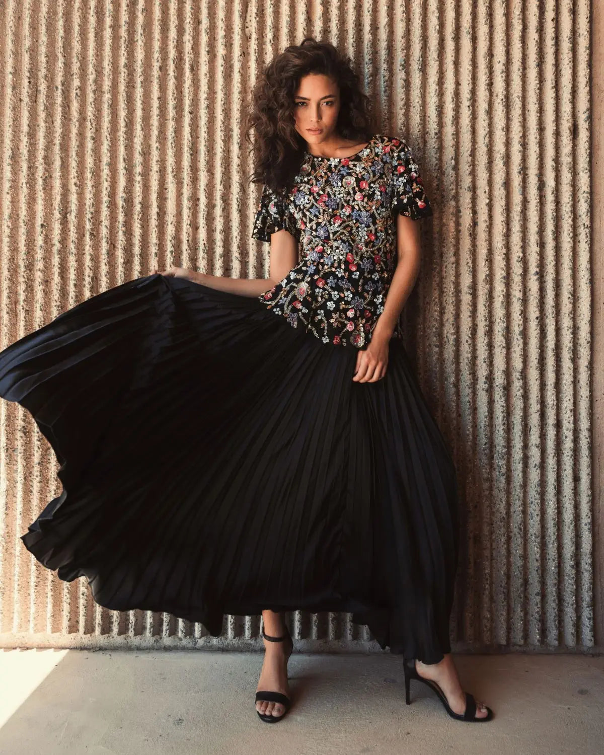 Floral Embellished Butterfly Sleeve Peplum Top - FINAL SALE - Mac Duggal