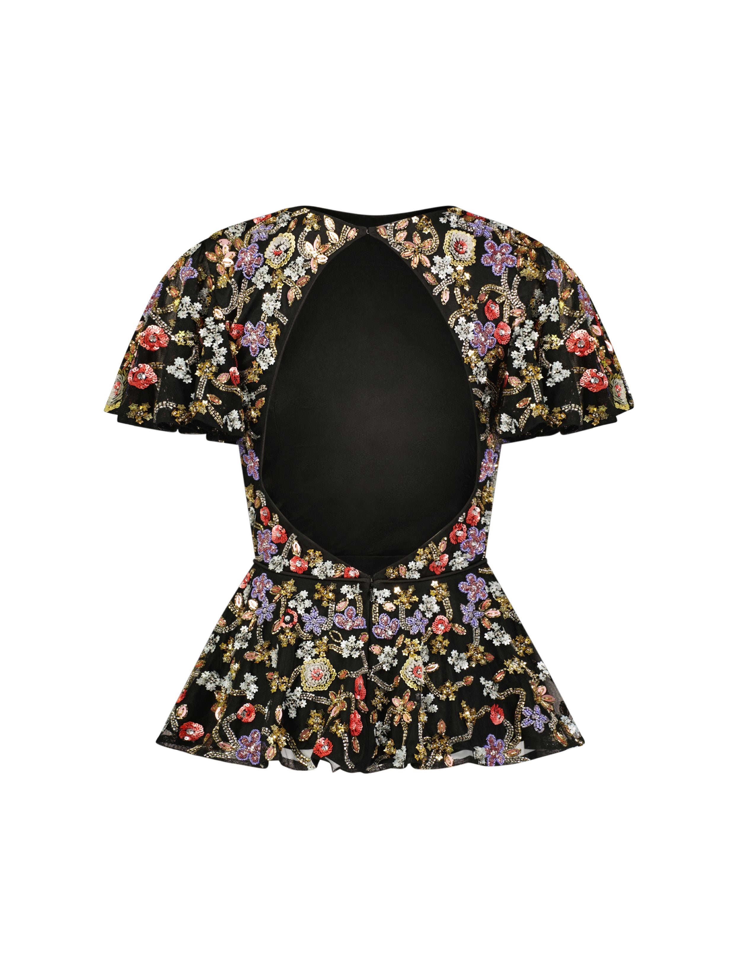 Floral Embellished Butterfly Sleeve Peplum Top