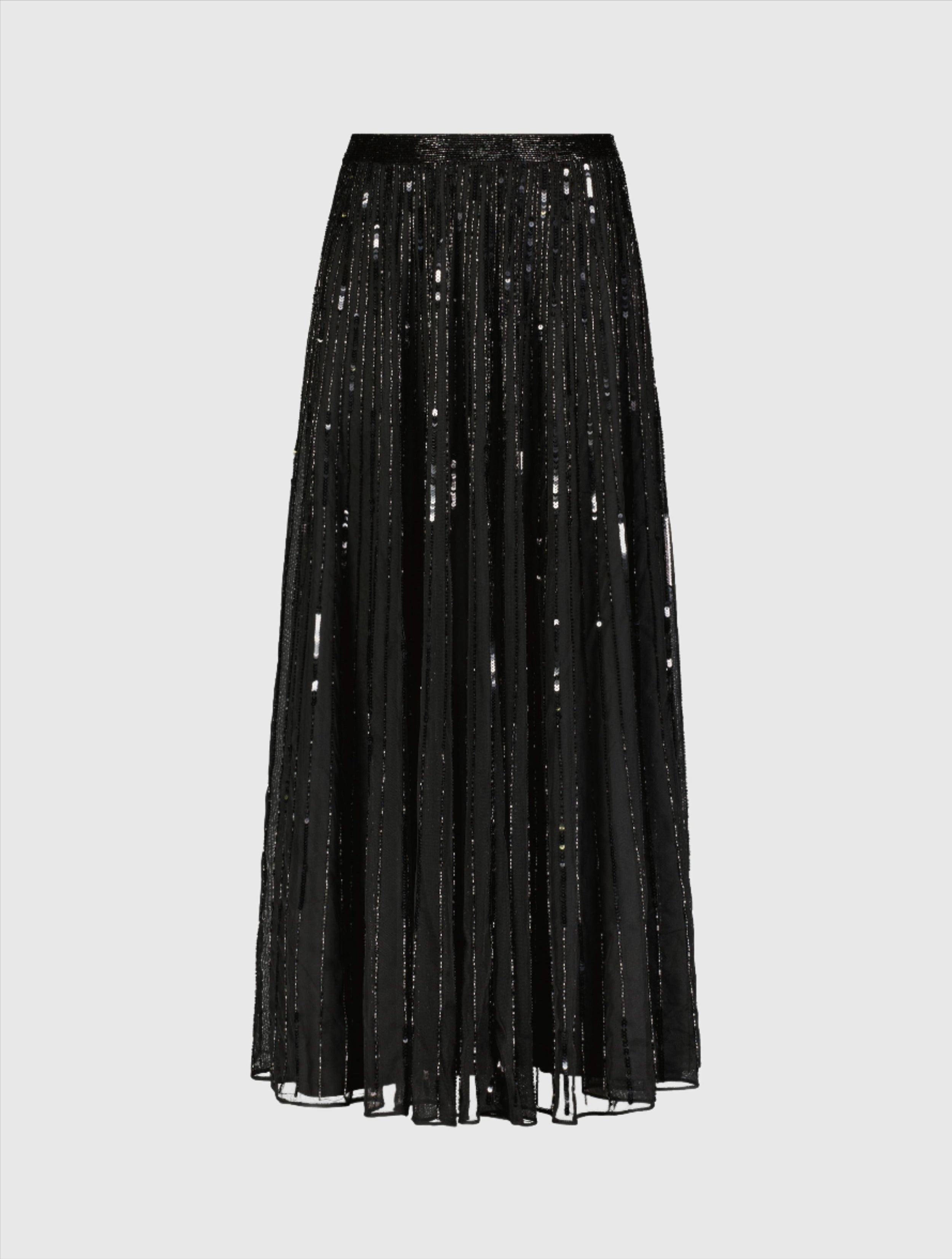 Long Sequin Embellished Chiffon Evening Skirt
