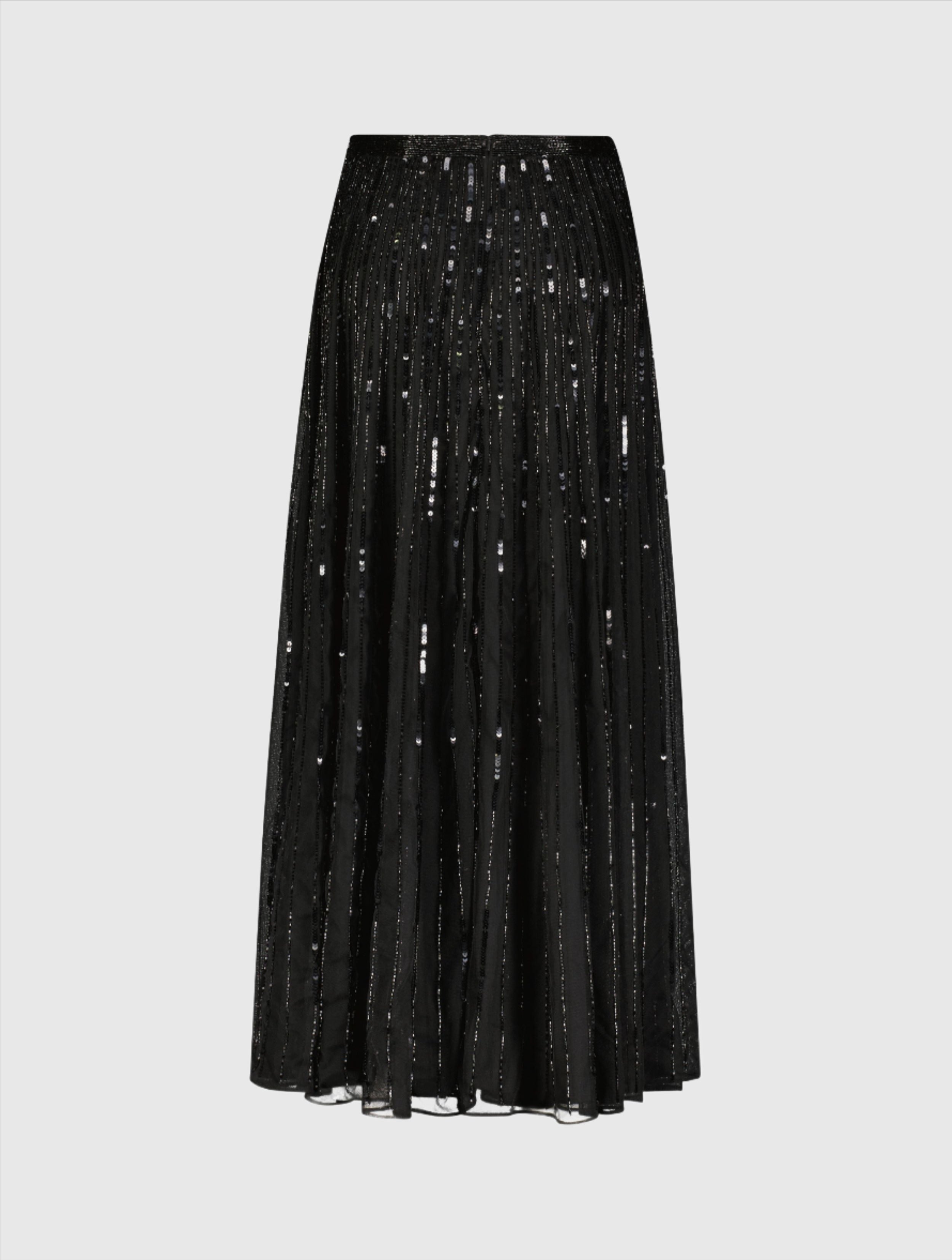 Long Sequin Embellished Chiffon Evening Skirt