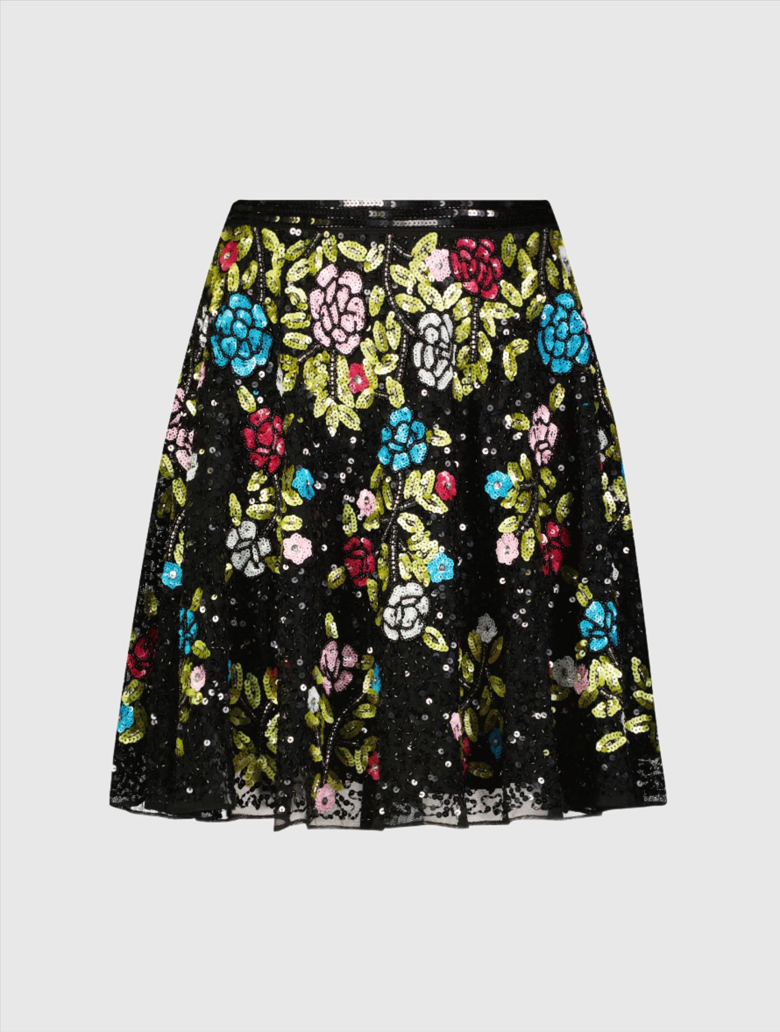 Sequined Floral Flowy A-line Mini Skirt