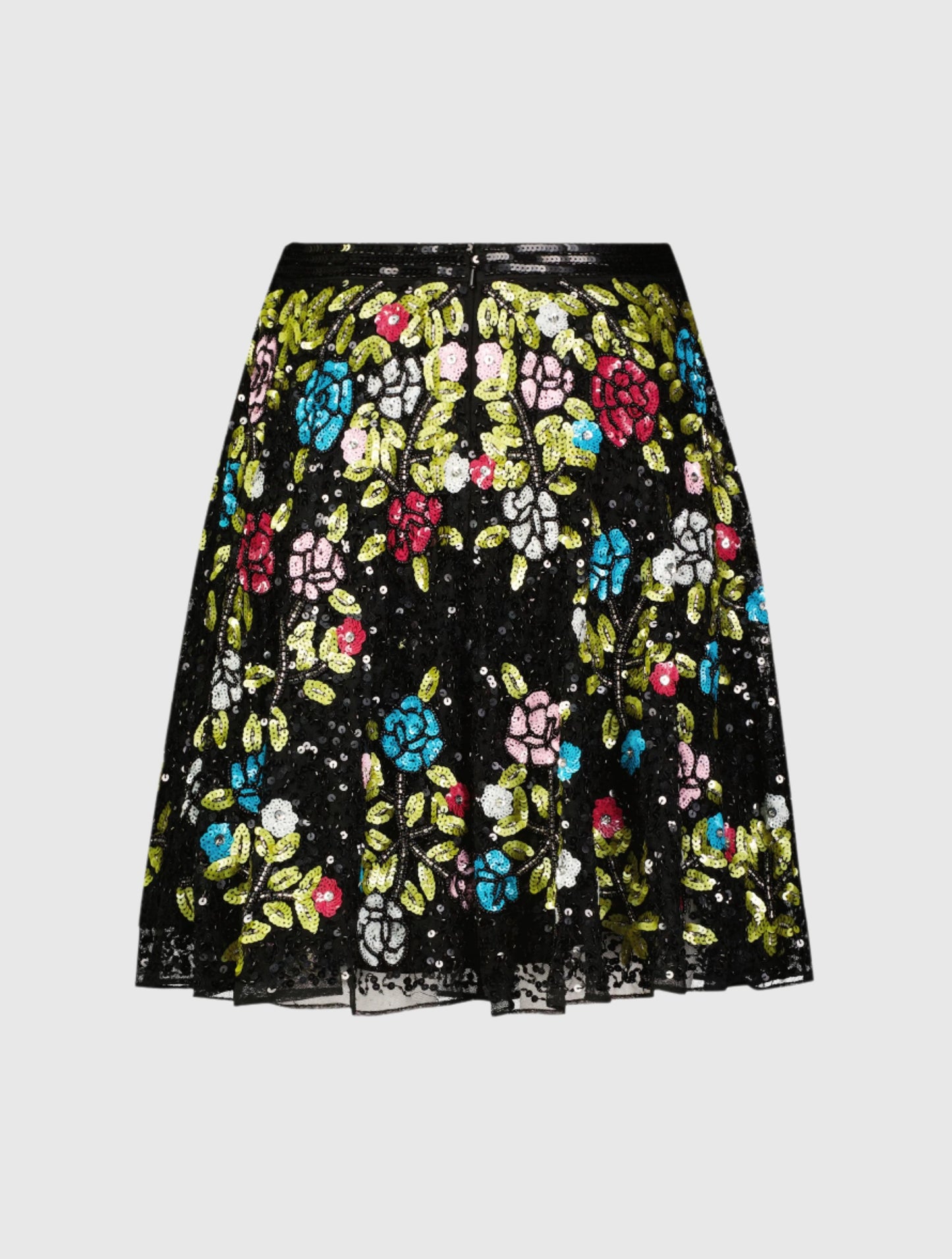 Minifalda evasé fluida floral con lentejuelas