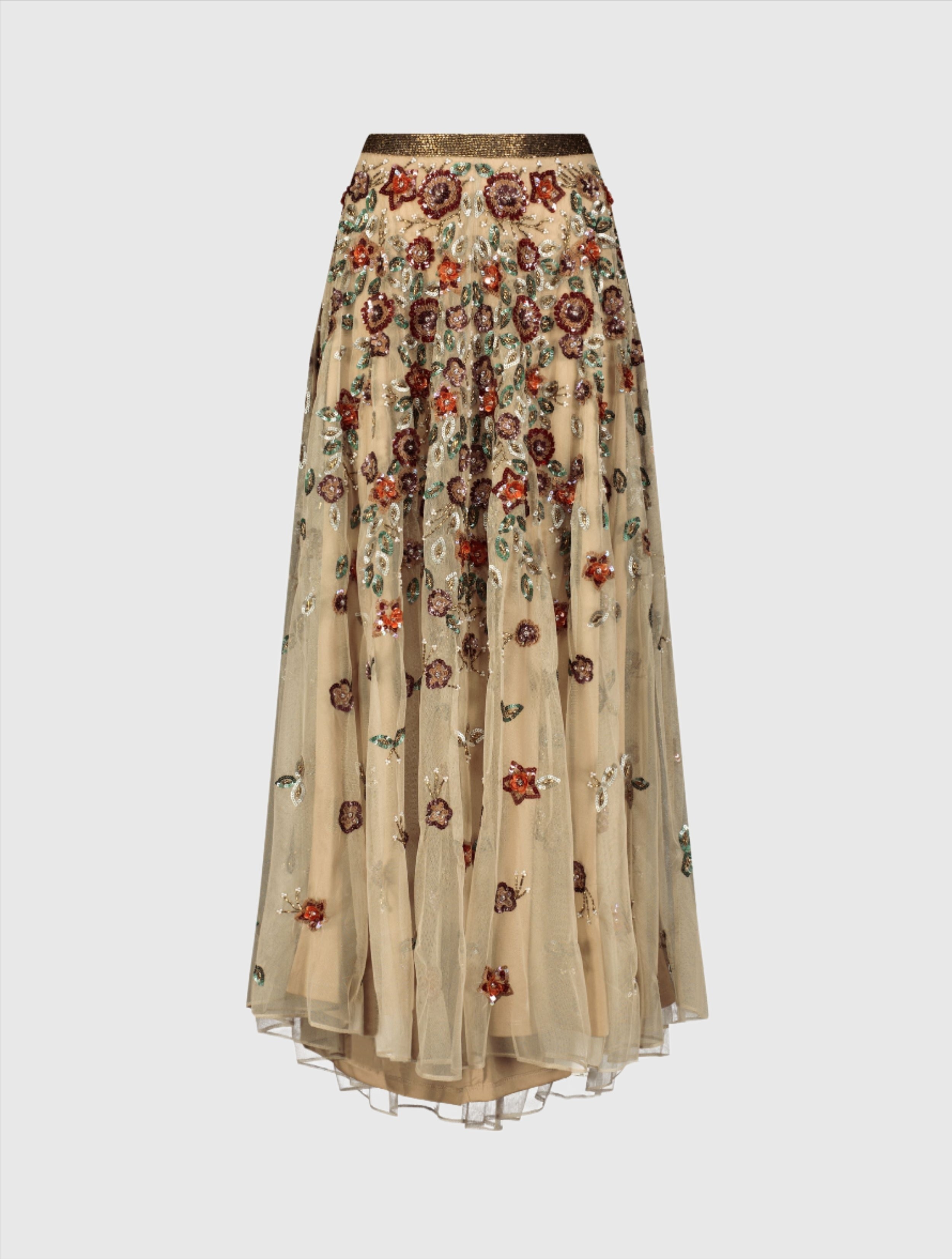 Floral Beaded Long Chiffon Skirt