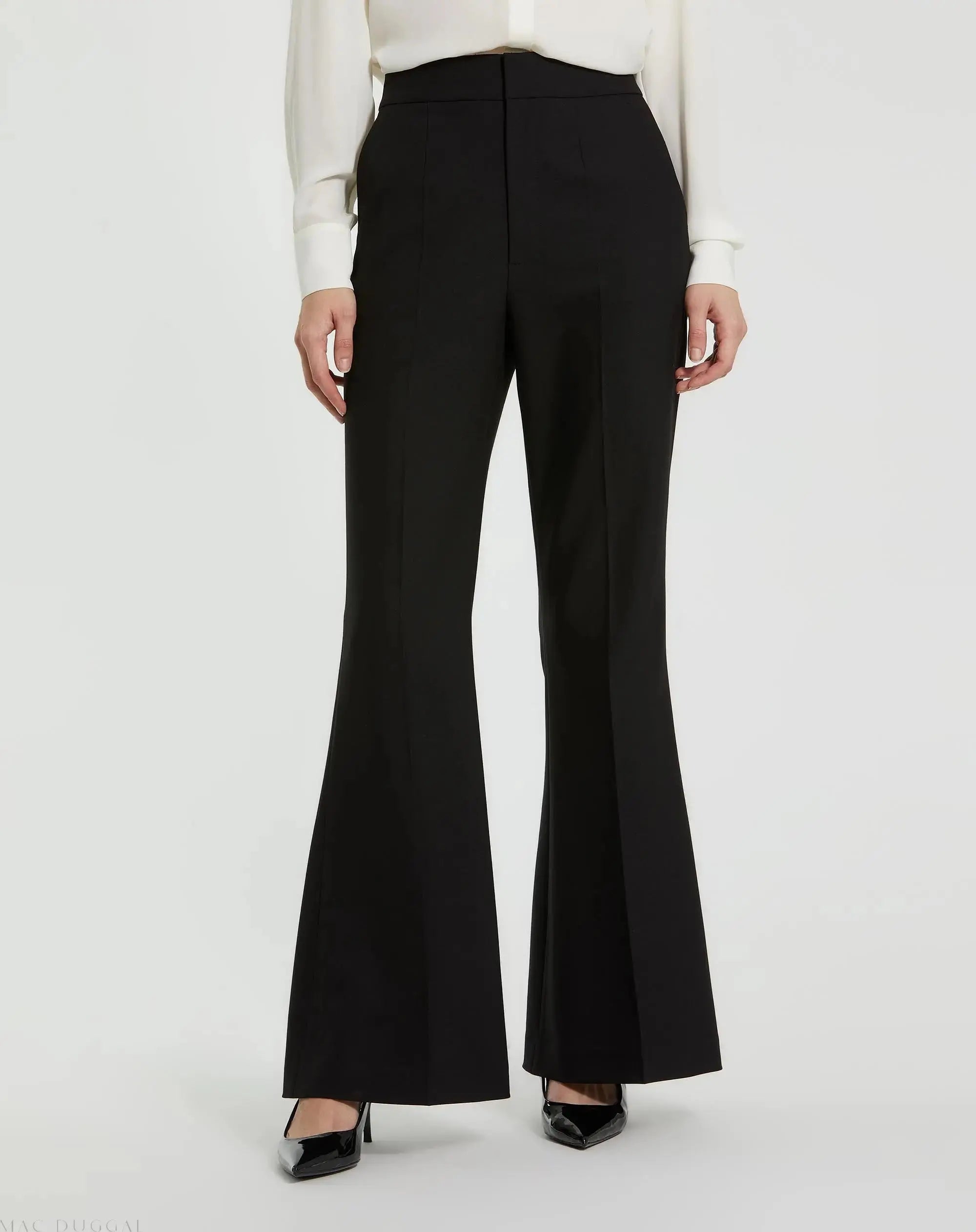 Black Classic Crepe Flared Trouser Pant - FINAL SALE - Mac Duggal