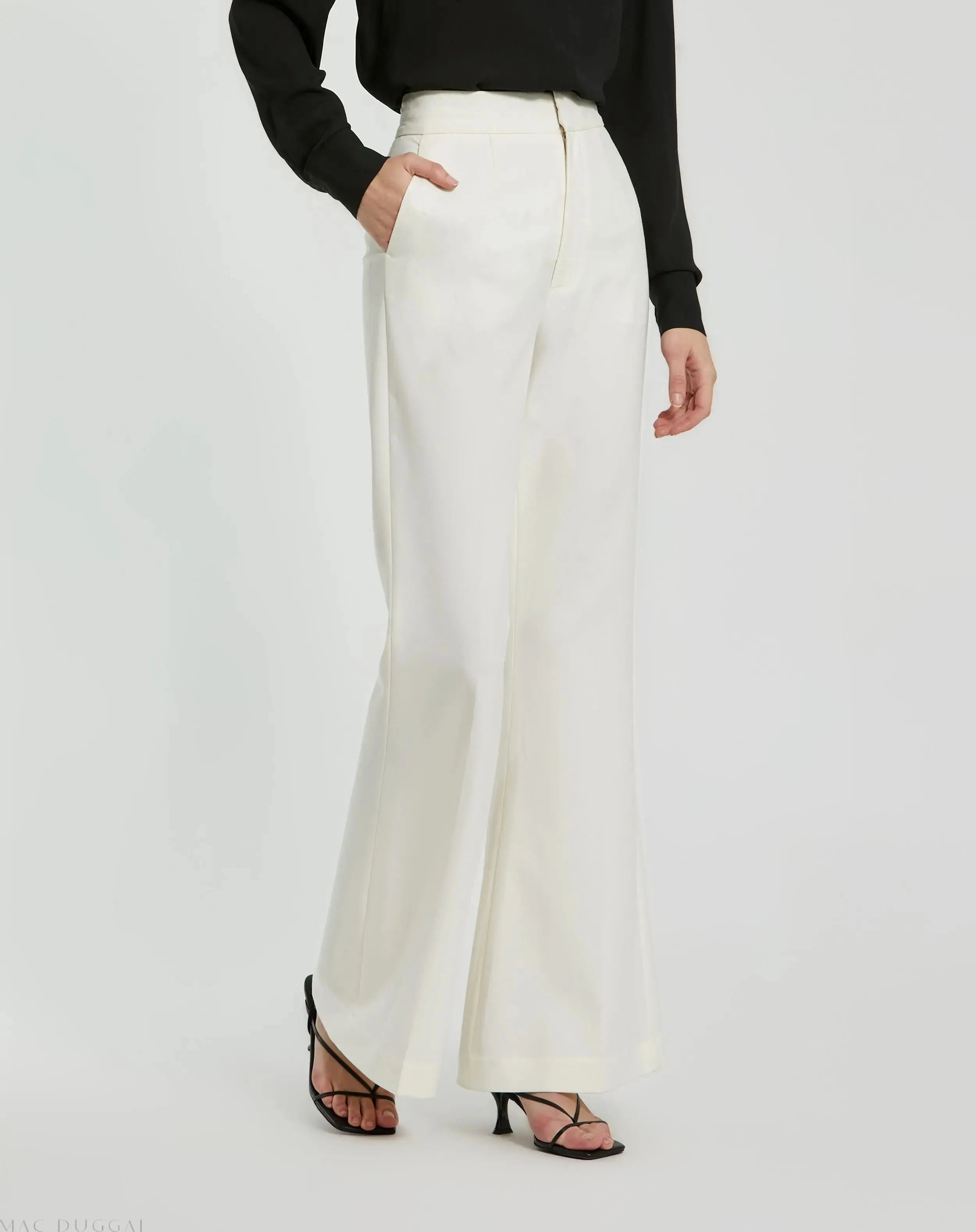 White Classic Crepe Flared Trouser Pant - FINAL SALE - Mac Duggal