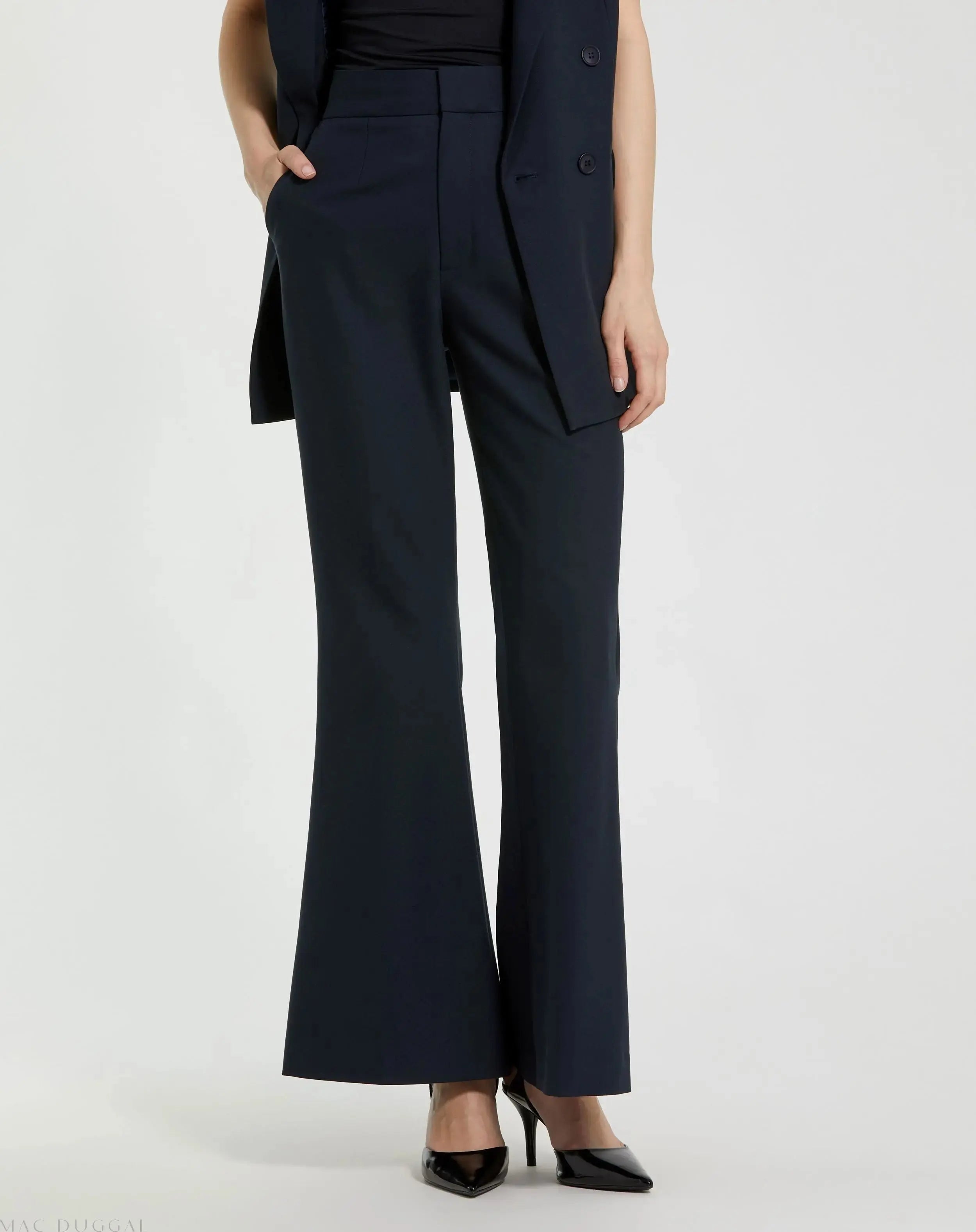 Navy Classic Crepe Flared Trouser Pant - FINAL SALE - Mac Duggal