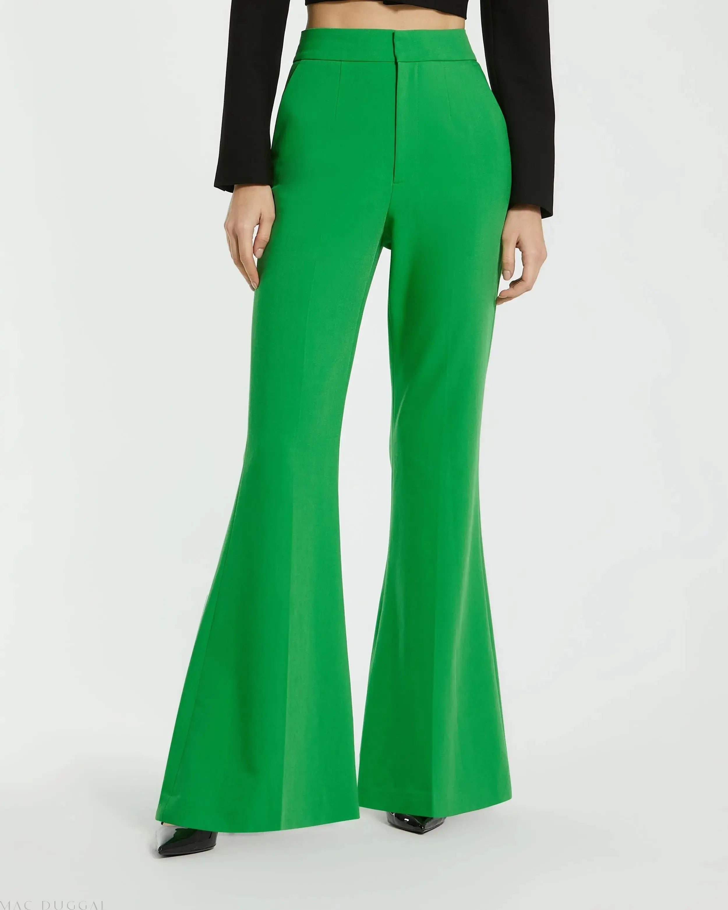 Green Classic Crepe Flared Leg Trouser Pant - FINAL SALE - Mac Duggal