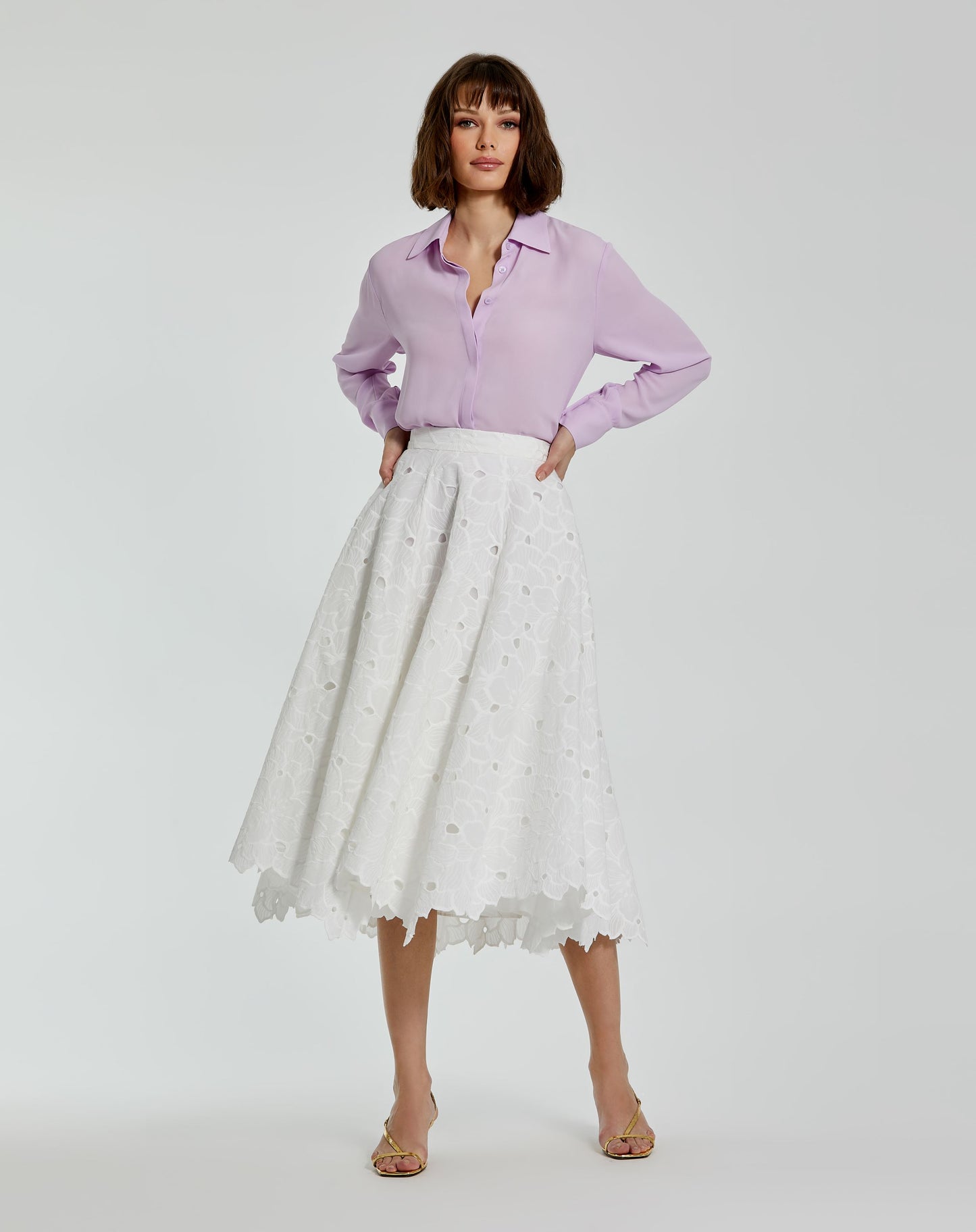 Embroidered Floral A-line Midi Skirt