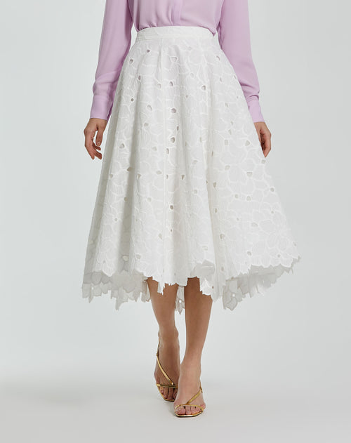 Embroidered Floral A-line Midi Skirt