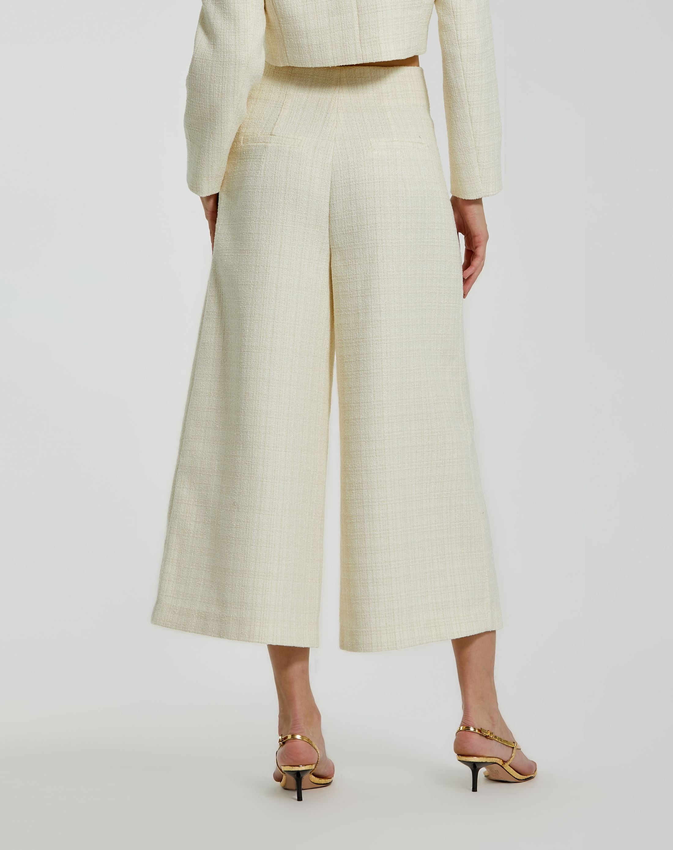 Pantalon marin taille haute en tweed ivoire avec boutons dorés