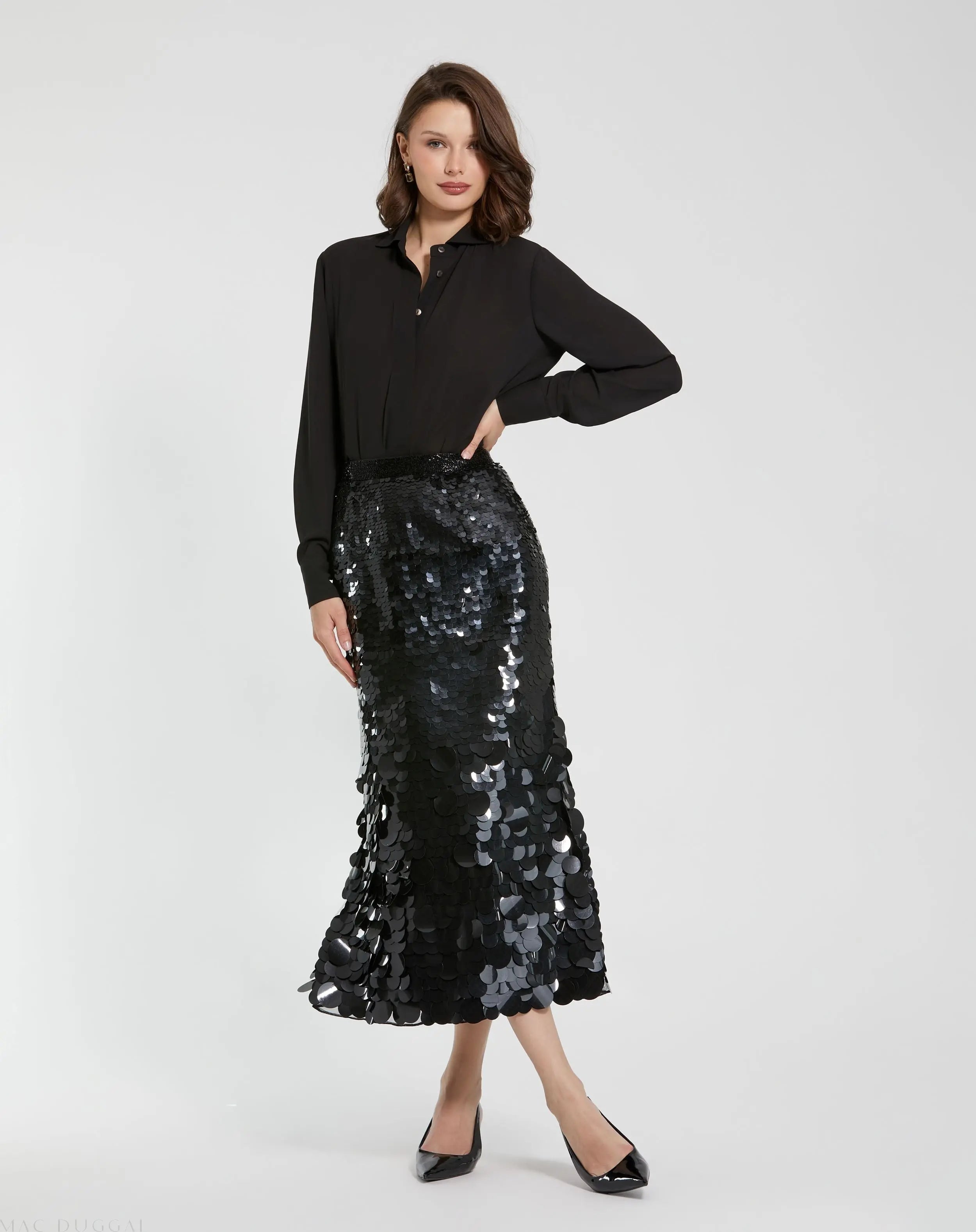 Paillette Sequin Midi Skirt - Mac Duggal
