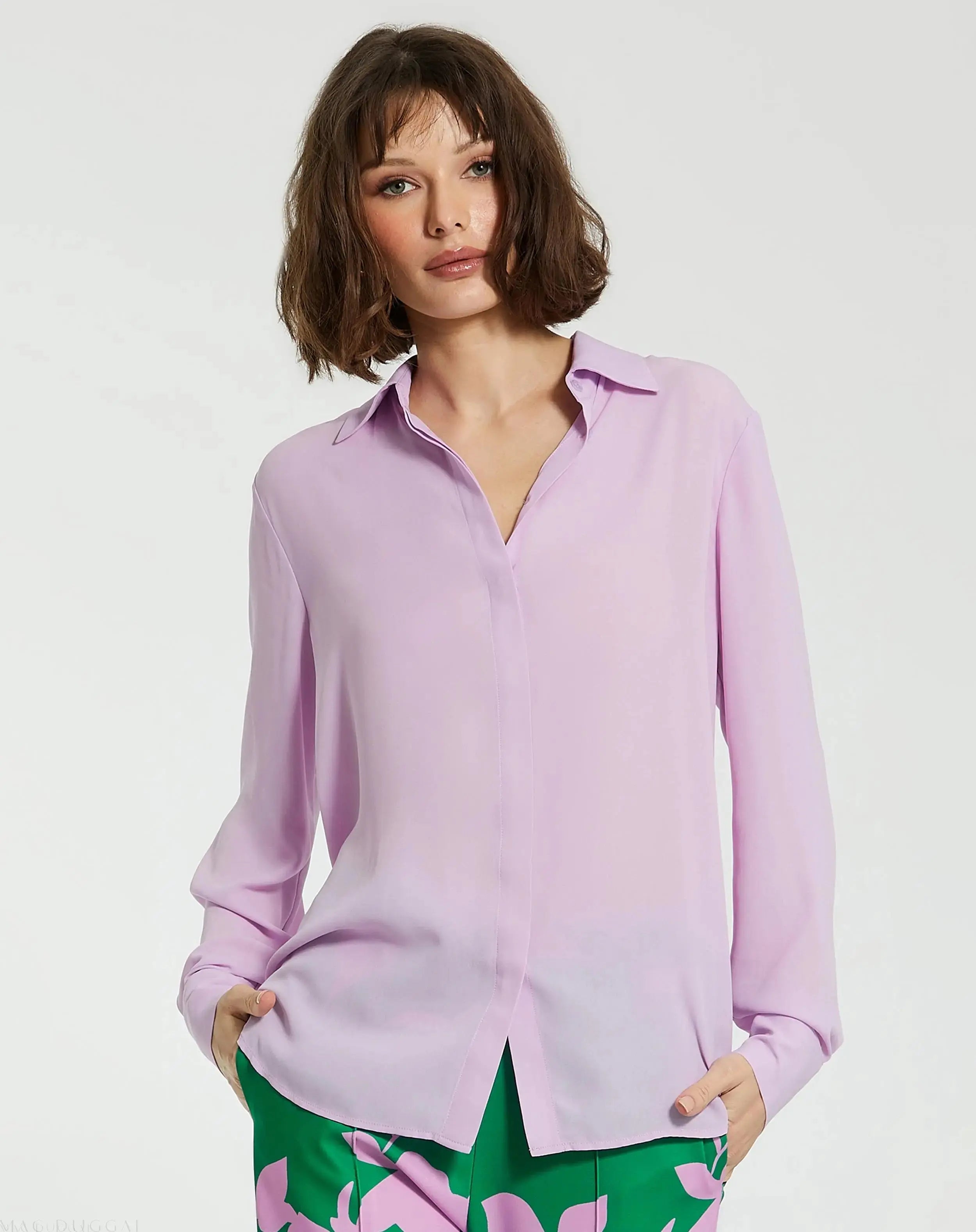 The Bentley Long Sleeve Button Up Georgette Blouse - FINAL SALE - Mac Duggal