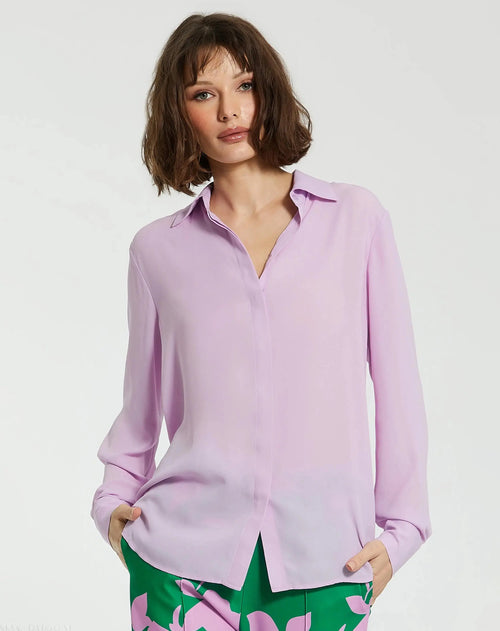 The Bentley Long Sleeve Button Up Georgette Blouse - FINAL SALE - Mac Duggal