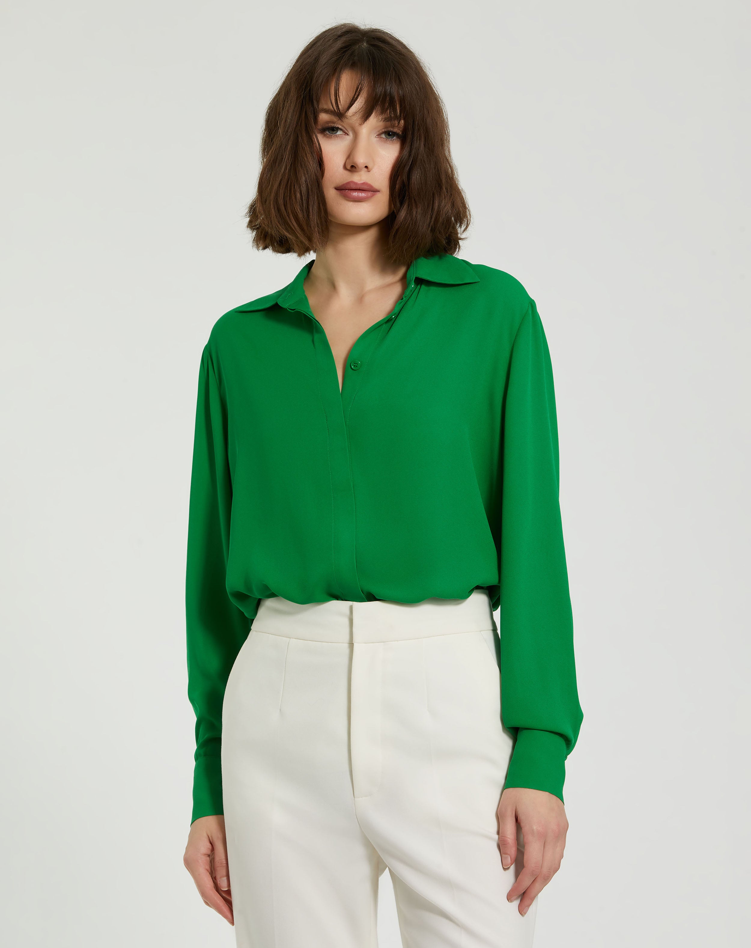 The Bentley Long Sleeve Button Up Georgette Blouse