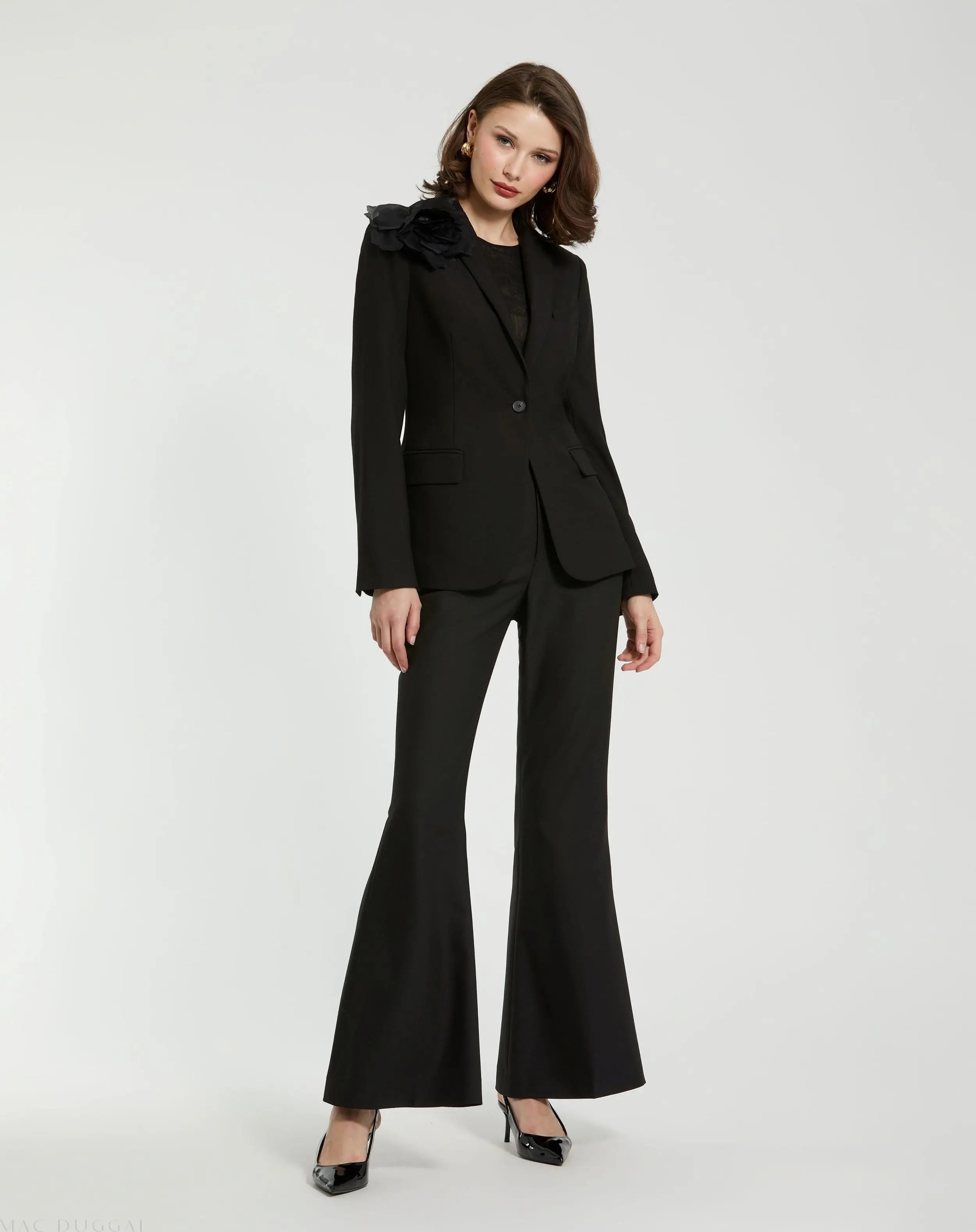 Classic Crepe Blazer Jacket With Flower - FINAL SALE - Mac Duggal