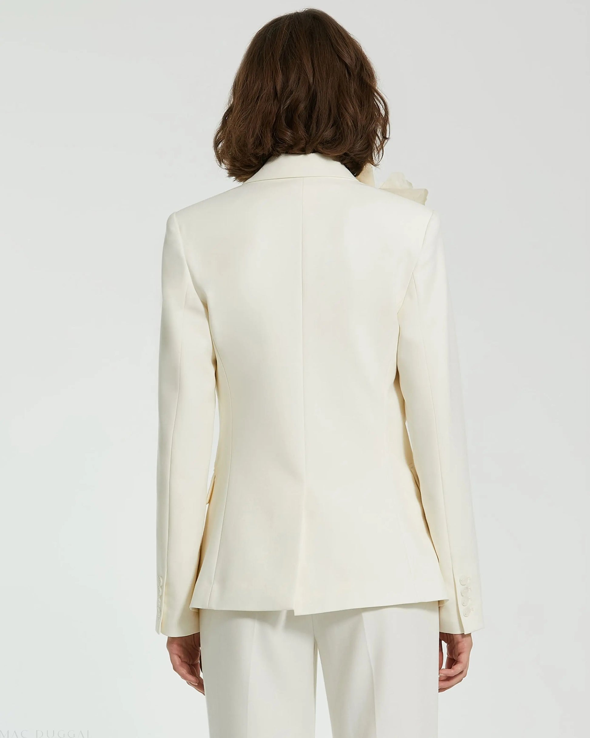 Ivory Classic Crepe Blazer Jacket With Flower - FINAL SALE - Mac Duggal