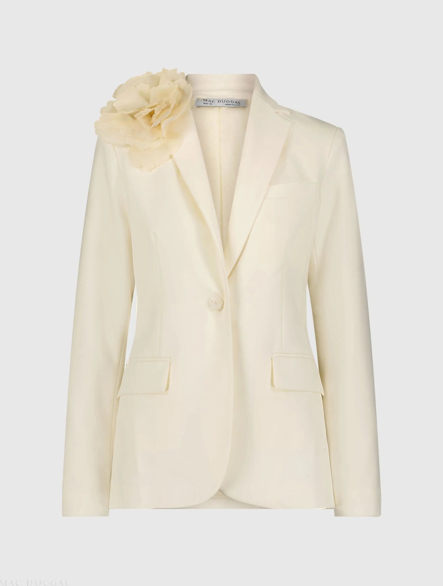Ivory Classic Crepe Blazer Jacket With Flower - FINAL SALE - Mac Duggal