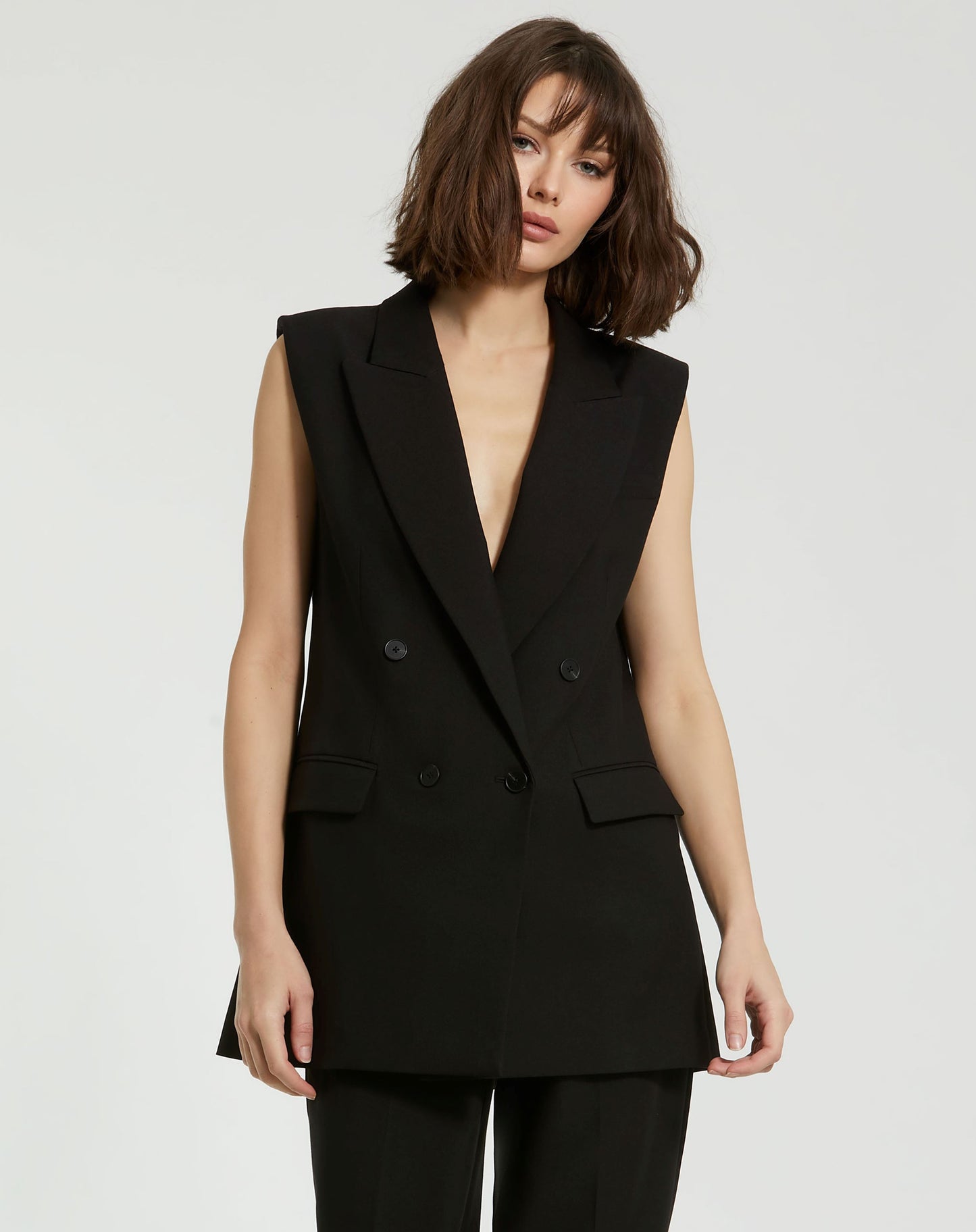 Gilet blazer sans manches en crêpe sur mesure