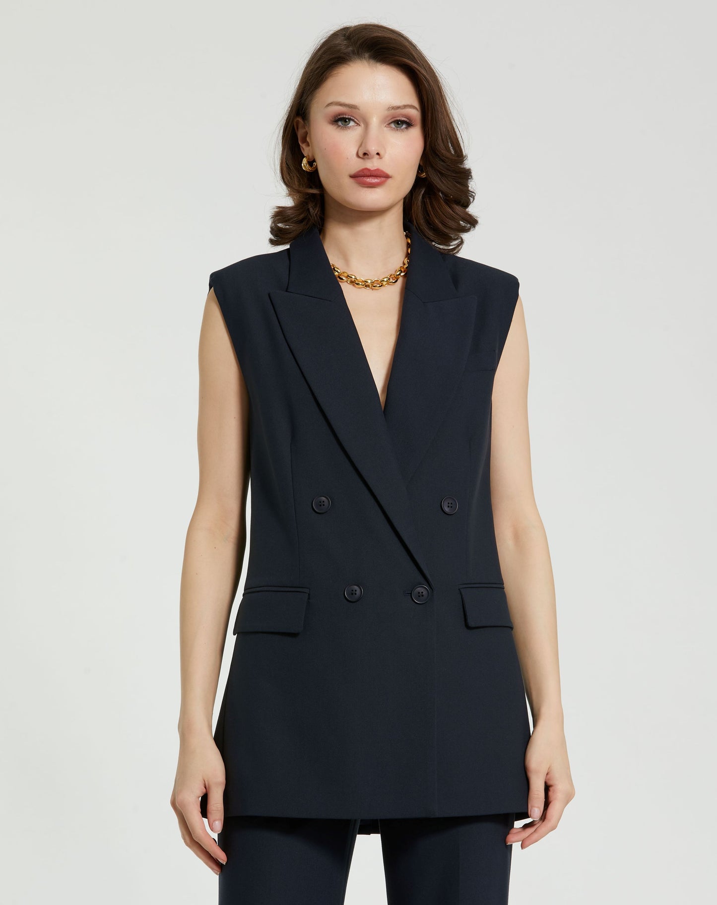 Gilet blazer sans manches en crêpe sur mesure