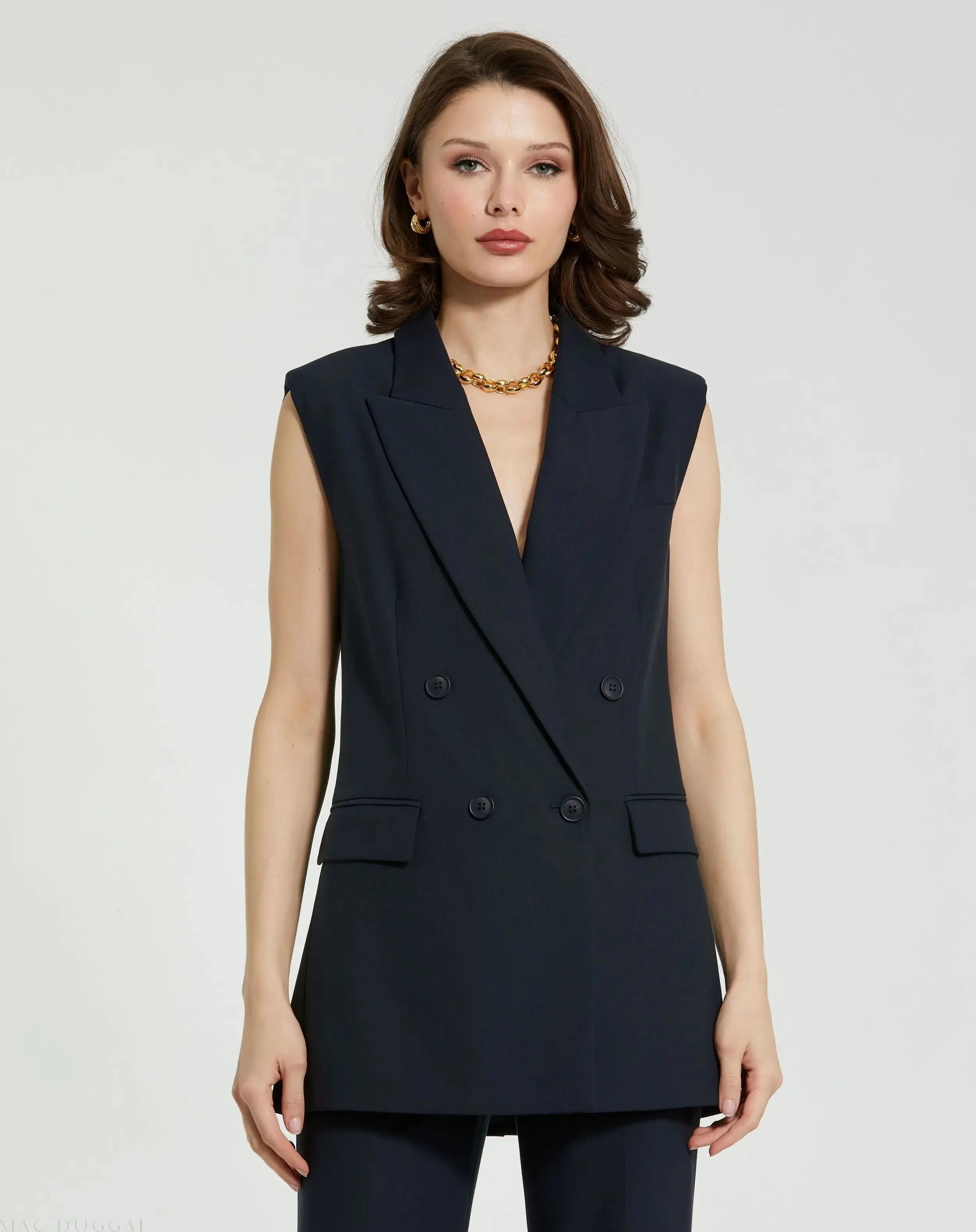 Tailored Crepe Sleeveless Blazer Vest - FINAL SALE - Mac Duggal